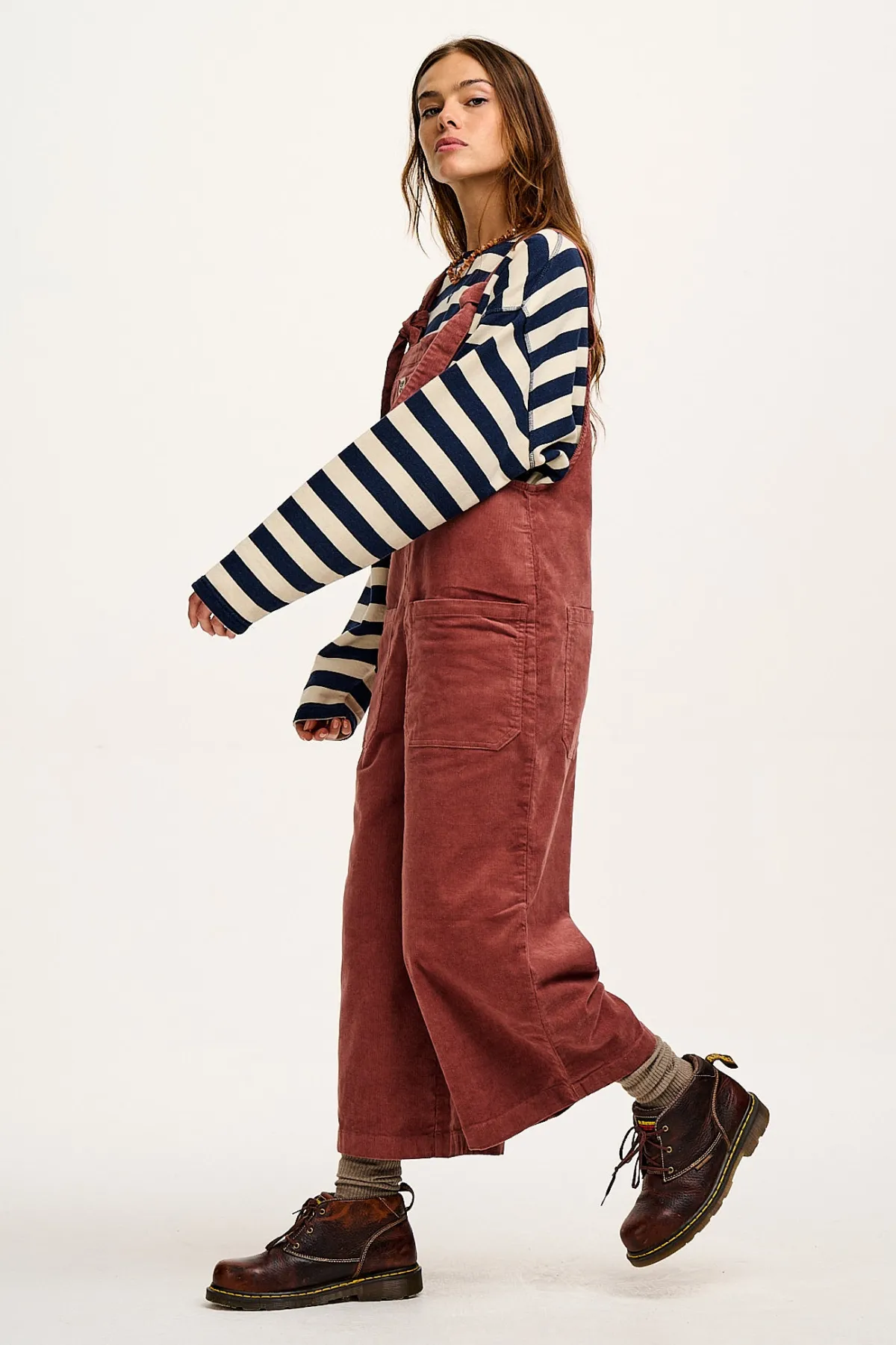 Lucy & Yak Jenny - Wide Leg Corduroy Dungarees Ash Pink