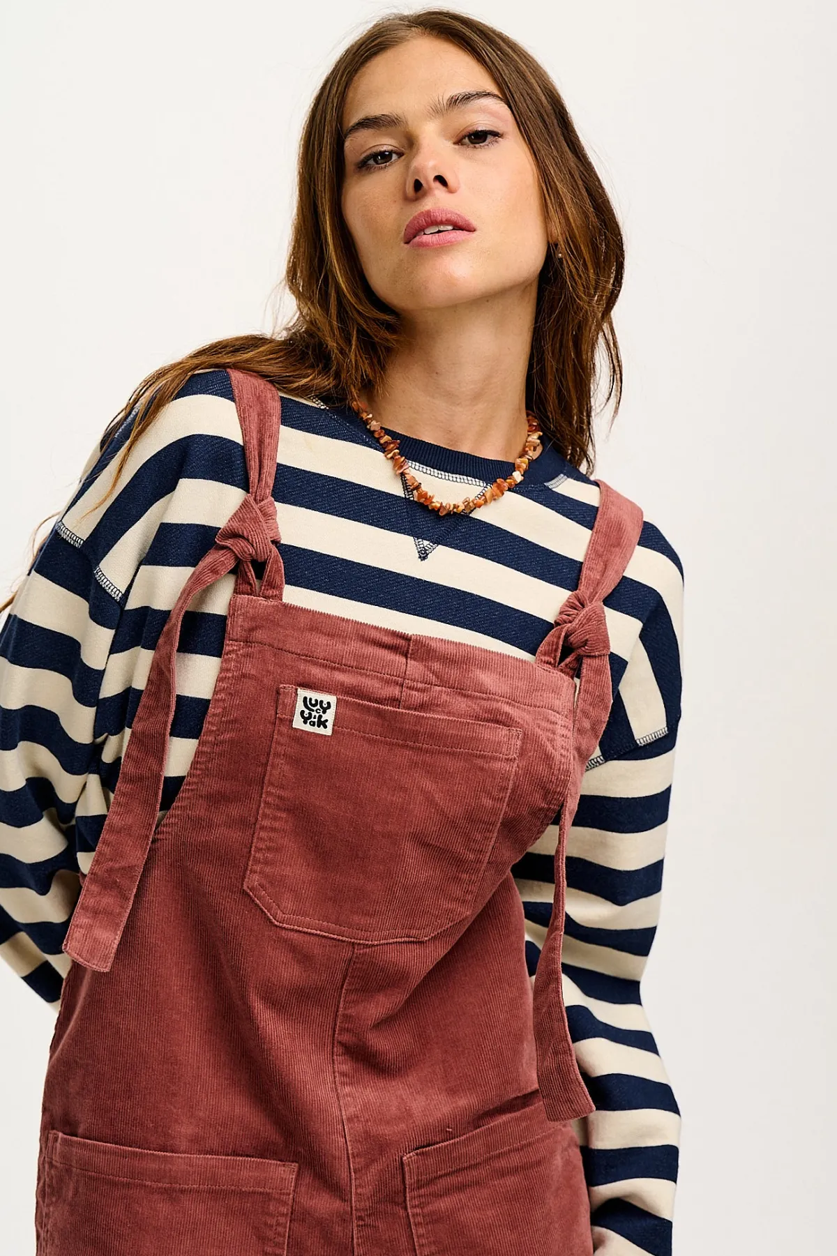Lucy & Yak Jenny - Wide Leg Corduroy Dungarees Ash Pink