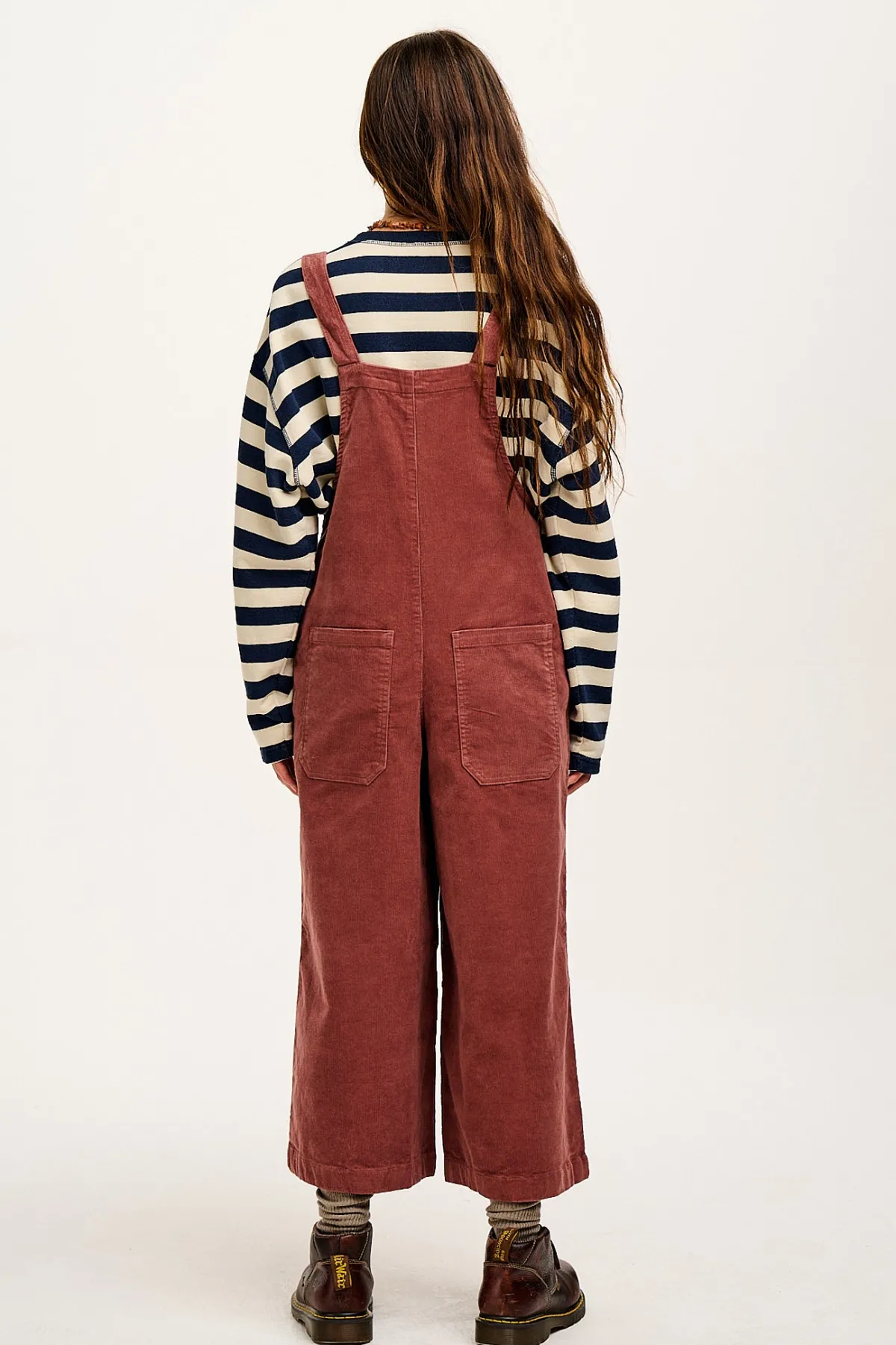 Lucy & Yak Jenny - Wide Leg Corduroy Dungarees Ash Pink