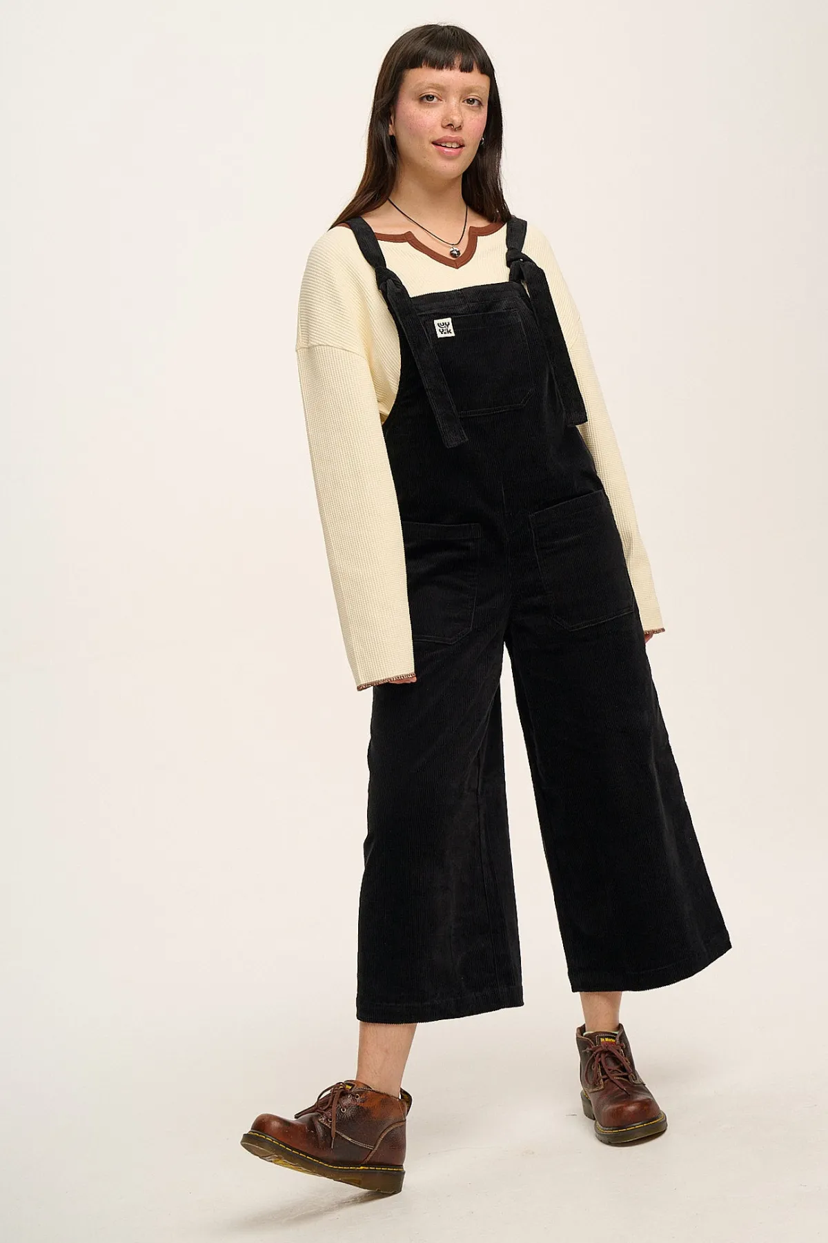 Lucy & Yak Jenny - Wide Leg Corduroy Dungarees in Black