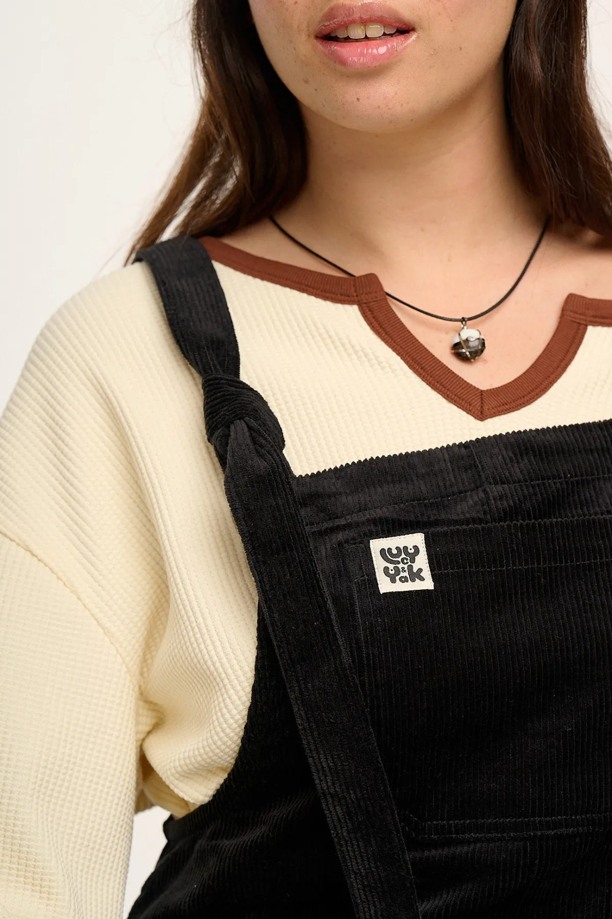 Lucy & Yak Jenny - Wide Leg Corduroy Dungarees in Black