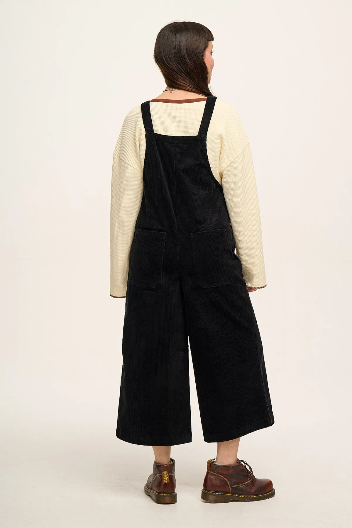 Lucy & Yak Jenny - Wide Leg Corduroy Dungarees in Black