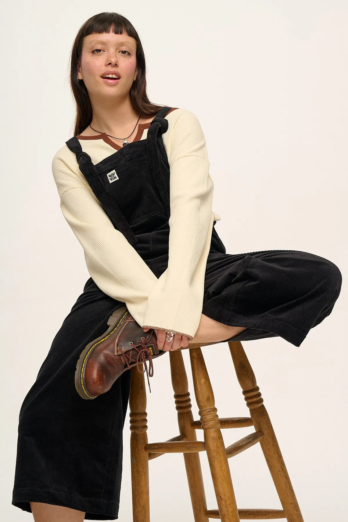 Lucy & Yak Jenny - Wide Leg Corduroy Dungarees in Black