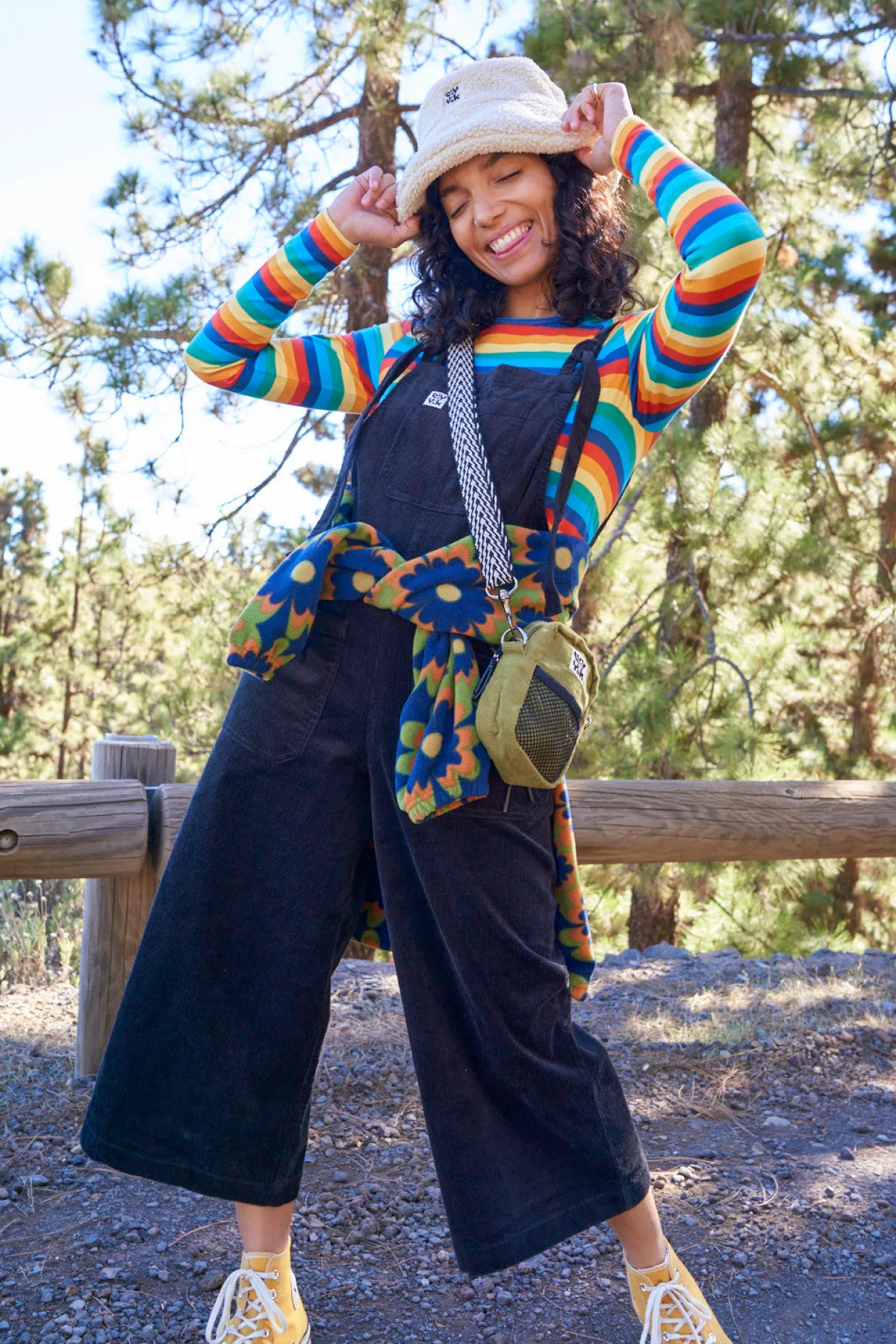 Lucy & Yak Jenny - Wide Leg Corduroy Dungarees in Black