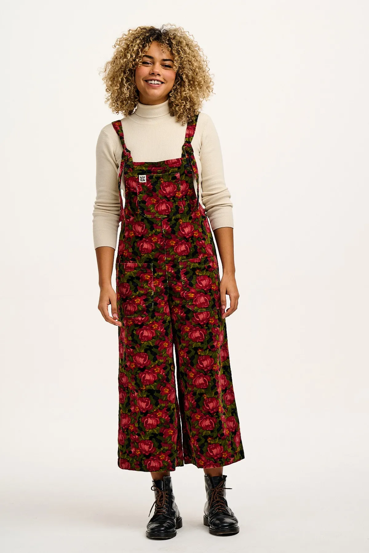 Lucy & Yak Jenny - Wide Leg Corduroy Dungarees in Rosetta Print