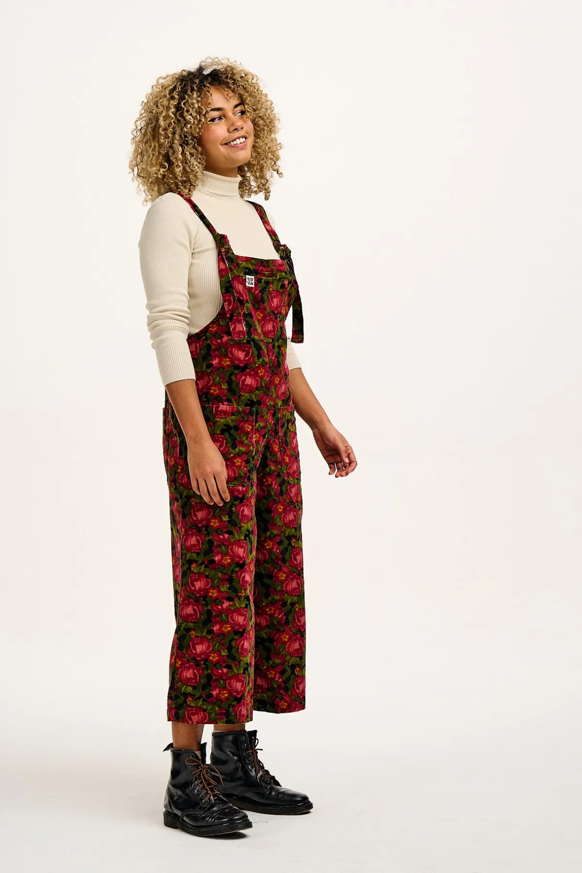 Lucy & Yak Jenny - Wide Leg Corduroy Dungarees in Rosetta Print