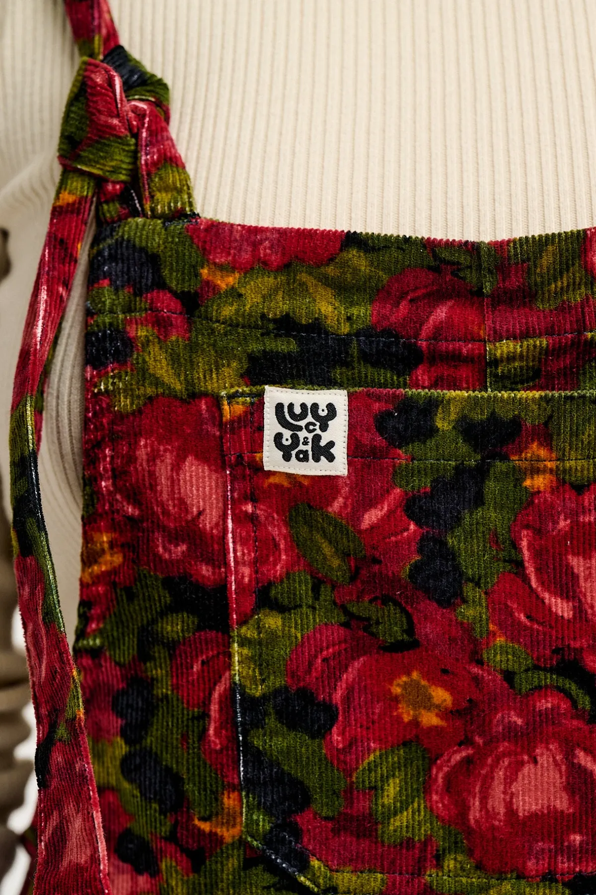 Lucy & Yak Jenny - Wide Leg Corduroy Dungarees in Rosetta Print