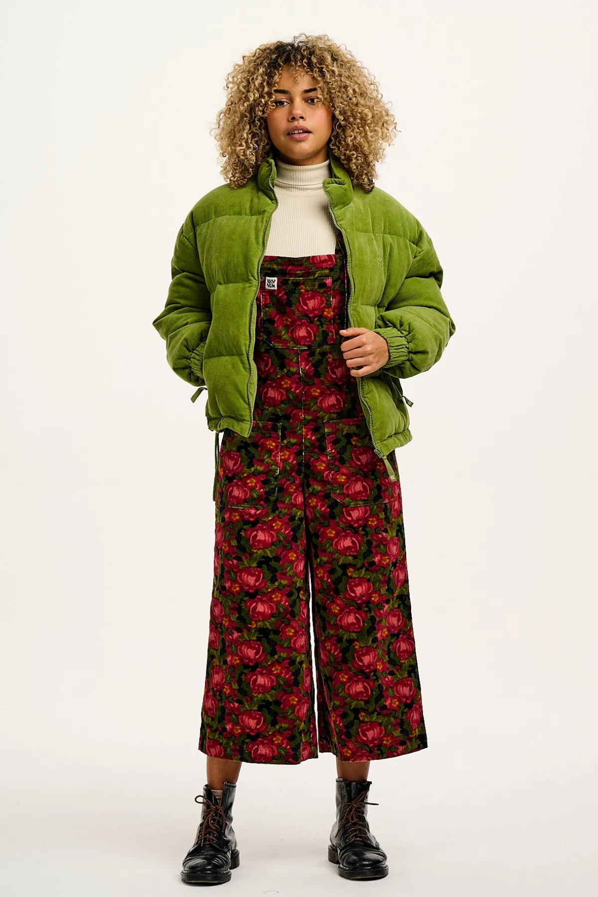 Lucy & Yak Jenny - Wide Leg Corduroy Dungarees in Rosetta Print
