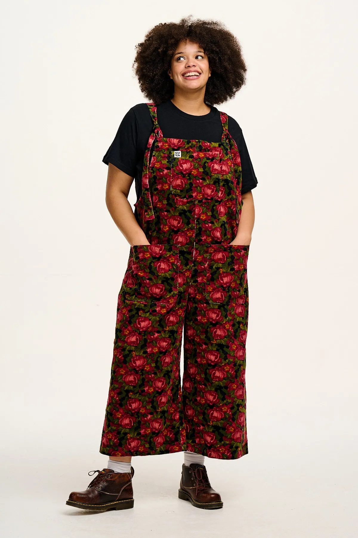 Lucy & Yak Jenny - Wide Leg Corduroy Dungarees in Rosetta Print