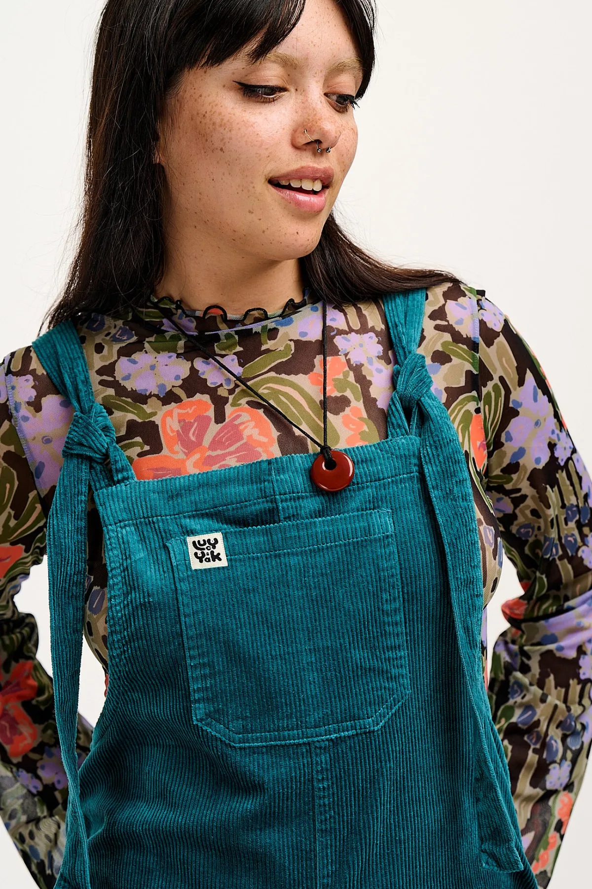 Lucy & Yak Jenny - Wide Leg Corduroy Dungarees in Teal