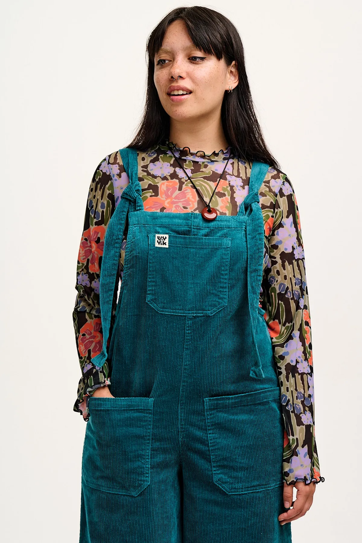 Lucy & Yak Jenny - Wide Leg Corduroy Dungarees in Teal