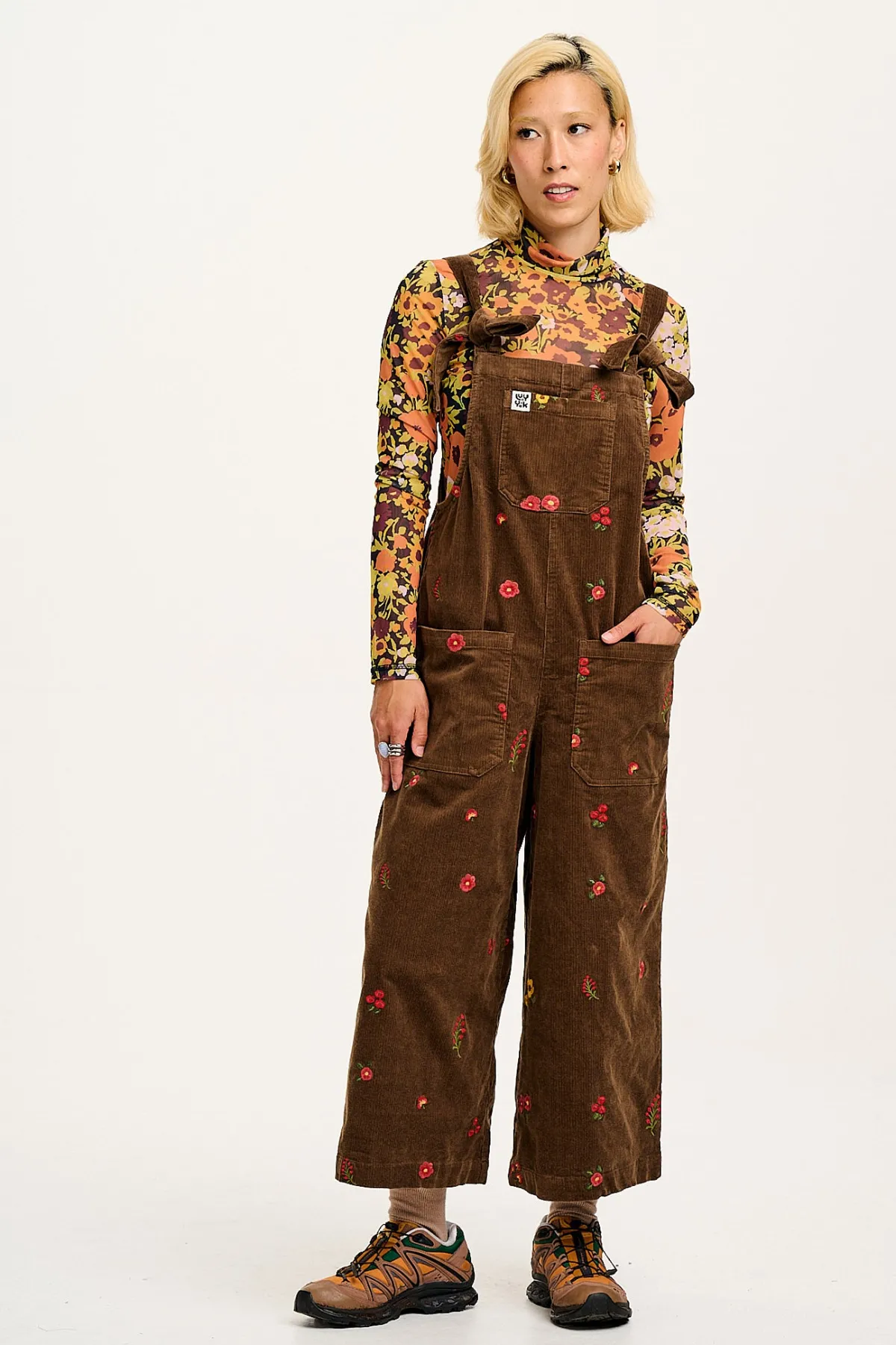 Lucy & Yak Jenny - Wide Leg Corduroy Dungarees with Cocoa Bella Embroidery