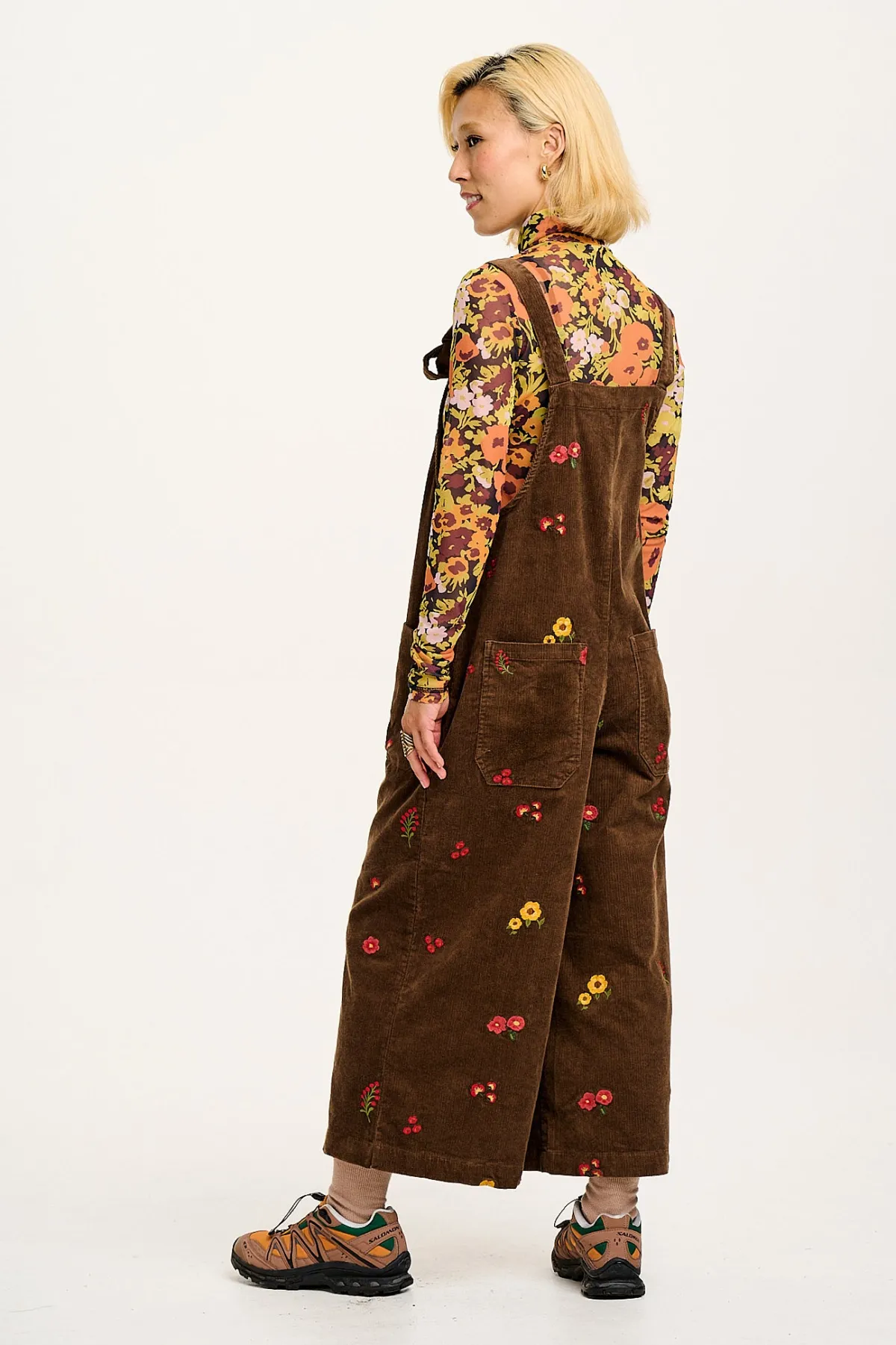 Lucy & Yak Jenny - Wide Leg Corduroy Dungarees with Cocoa Bella Embroidery