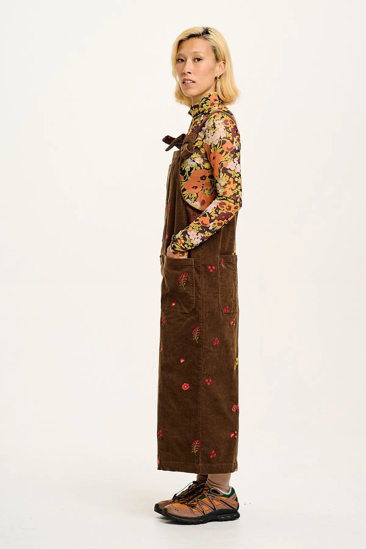 Lucy & Yak Jenny - Wide Leg Corduroy Dungarees with Cocoa Bella Embroidery