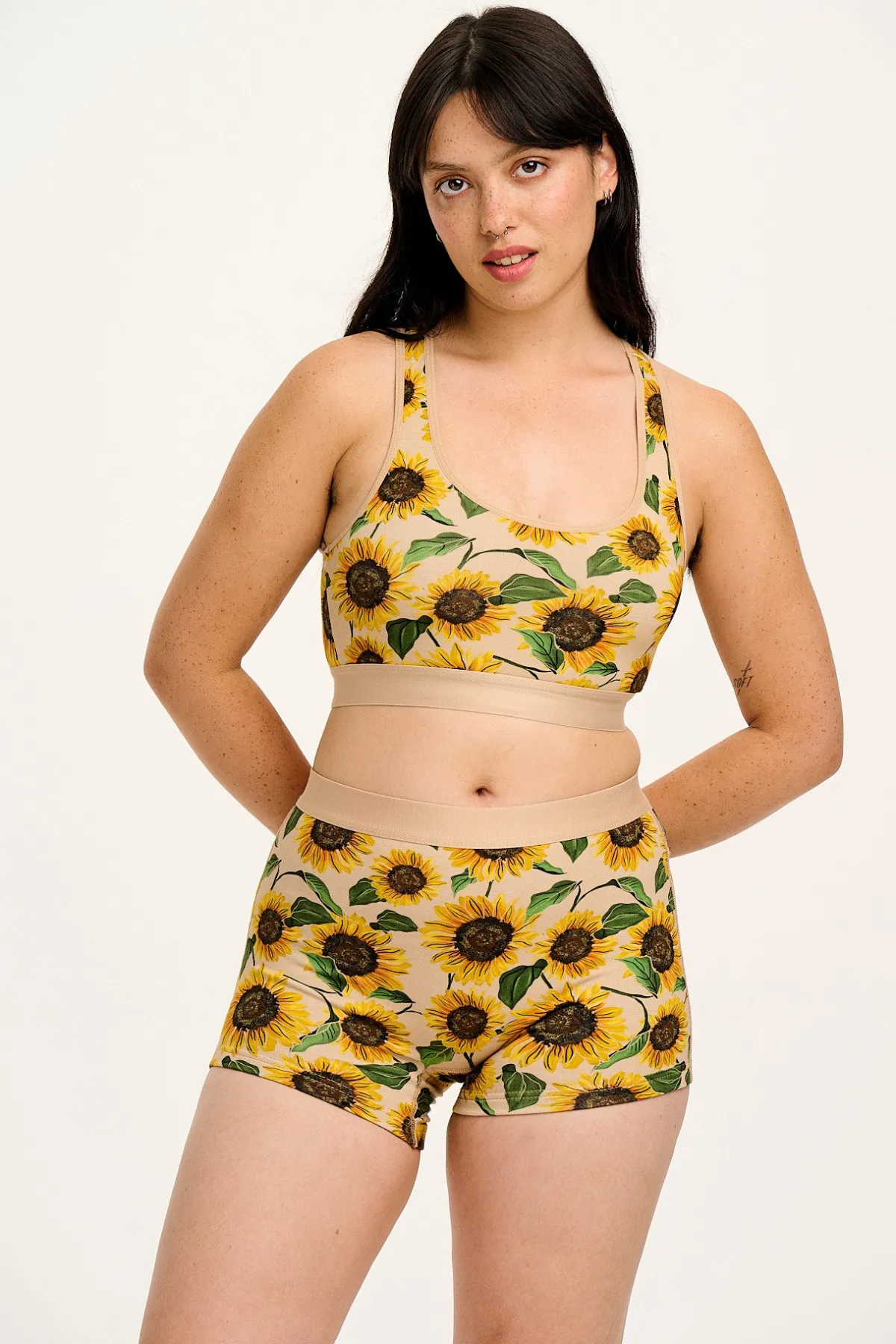 Lucy & Yak Joey - Cotton & Bamboo Boxer Shorts in Cream Sunflower Print