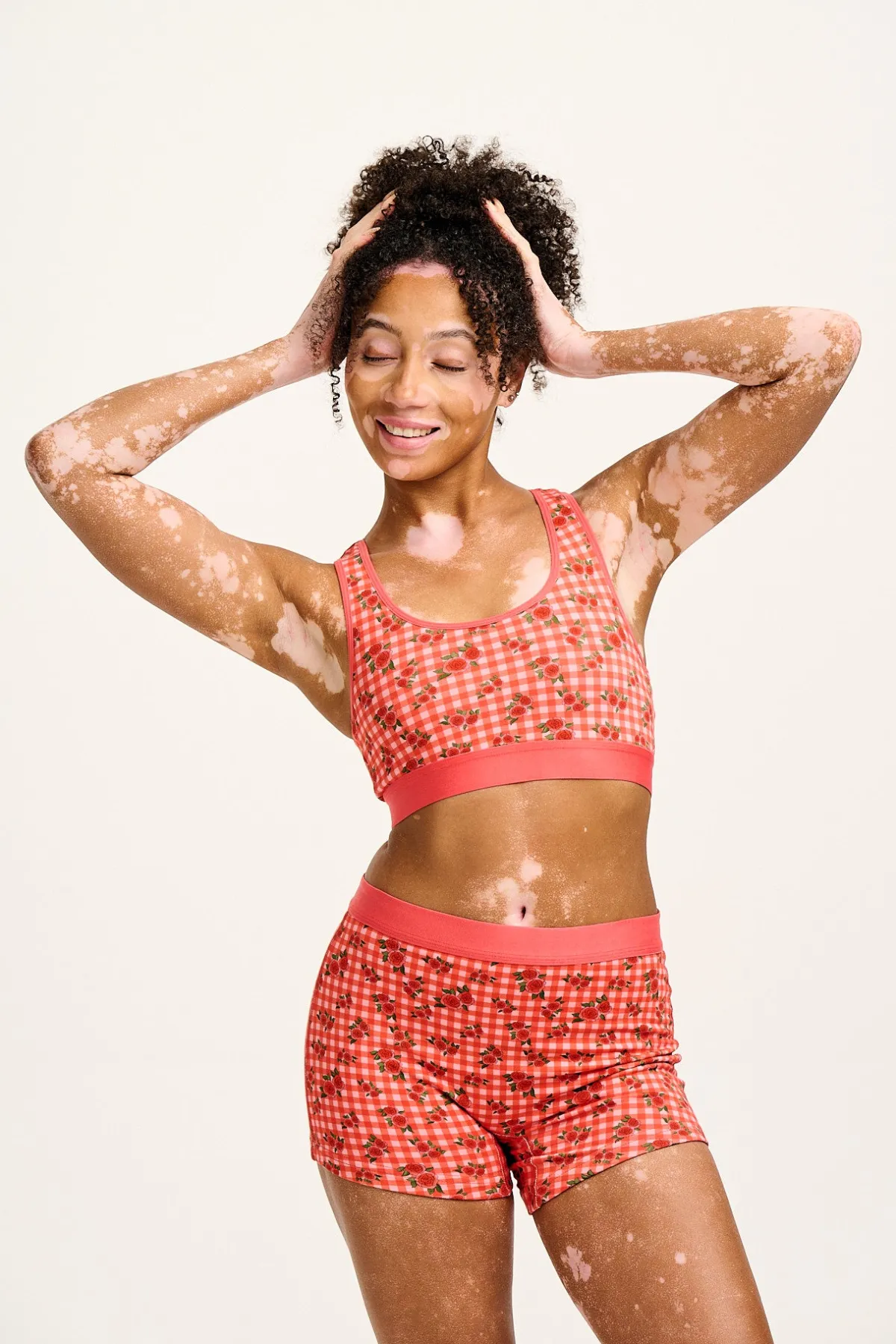 Lucy & Yak Joey - Cotton & Bamboo Boxer Shorts in Pink Check Rosalind Print