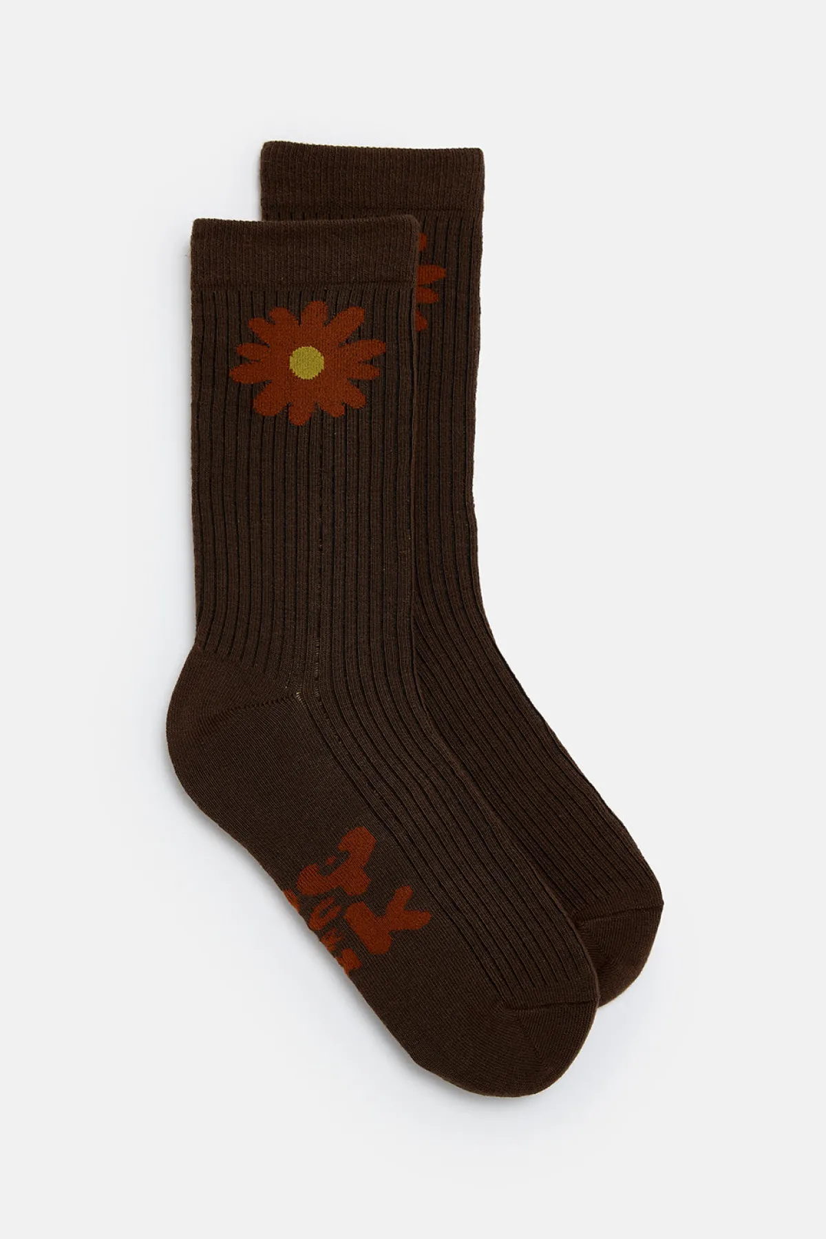 Lucy & Yak JoJo - Cotton Socks in Brown with Orange Flower Print