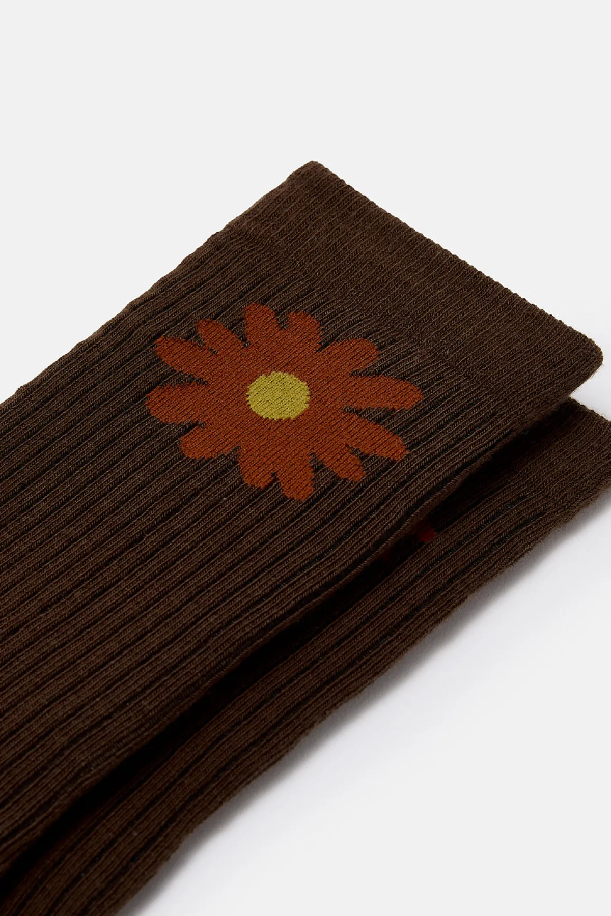 Lucy & Yak JoJo - Cotton Socks in Brown with Orange Flower Print