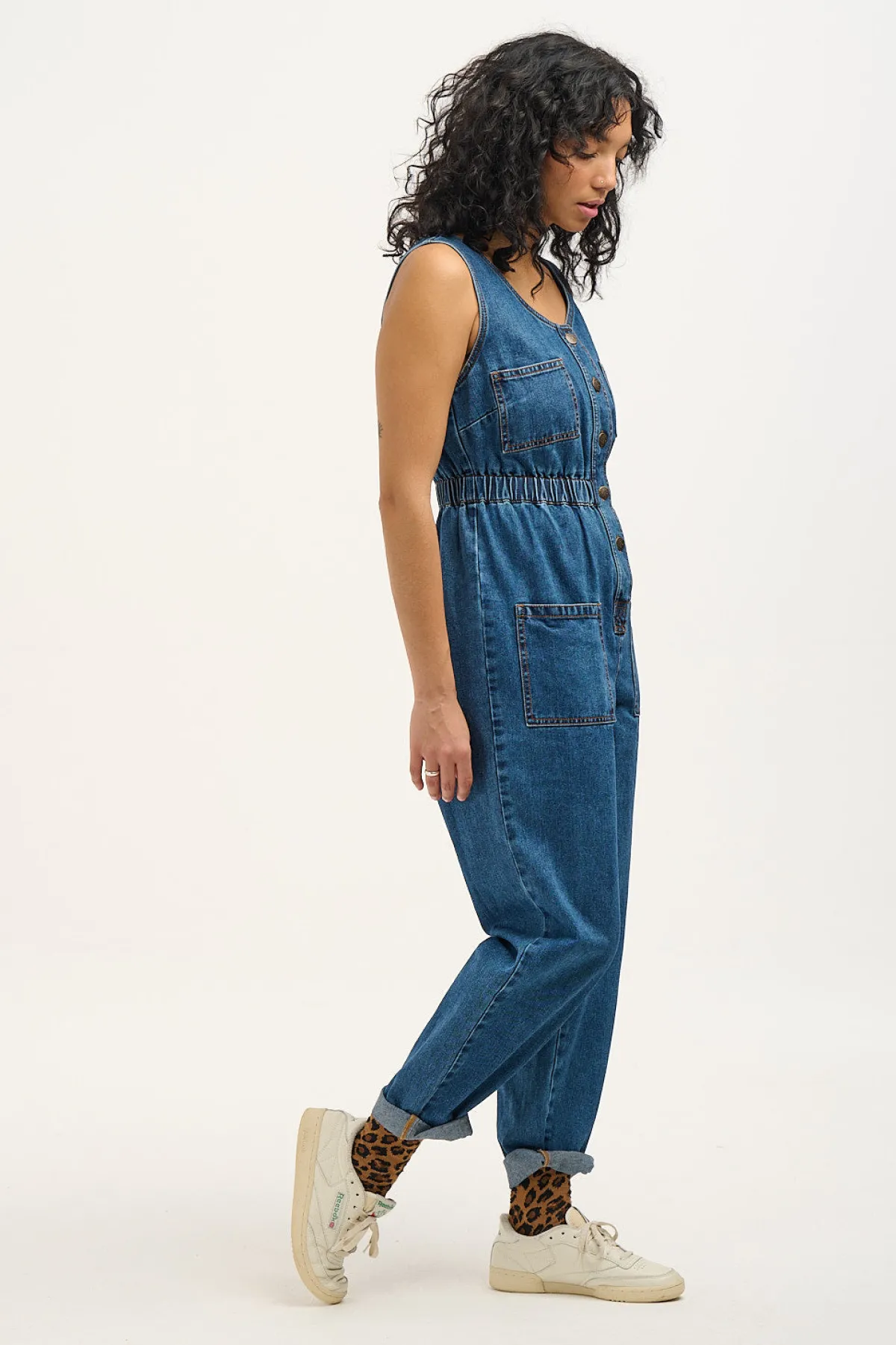 Lucy & Yak Juni - Denim Jumpsuit in Mid Wash Blue