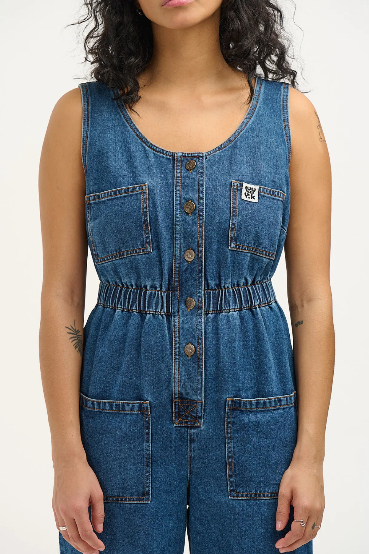 Lucy & Yak Juni - Denim Jumpsuit in Mid Wash Blue