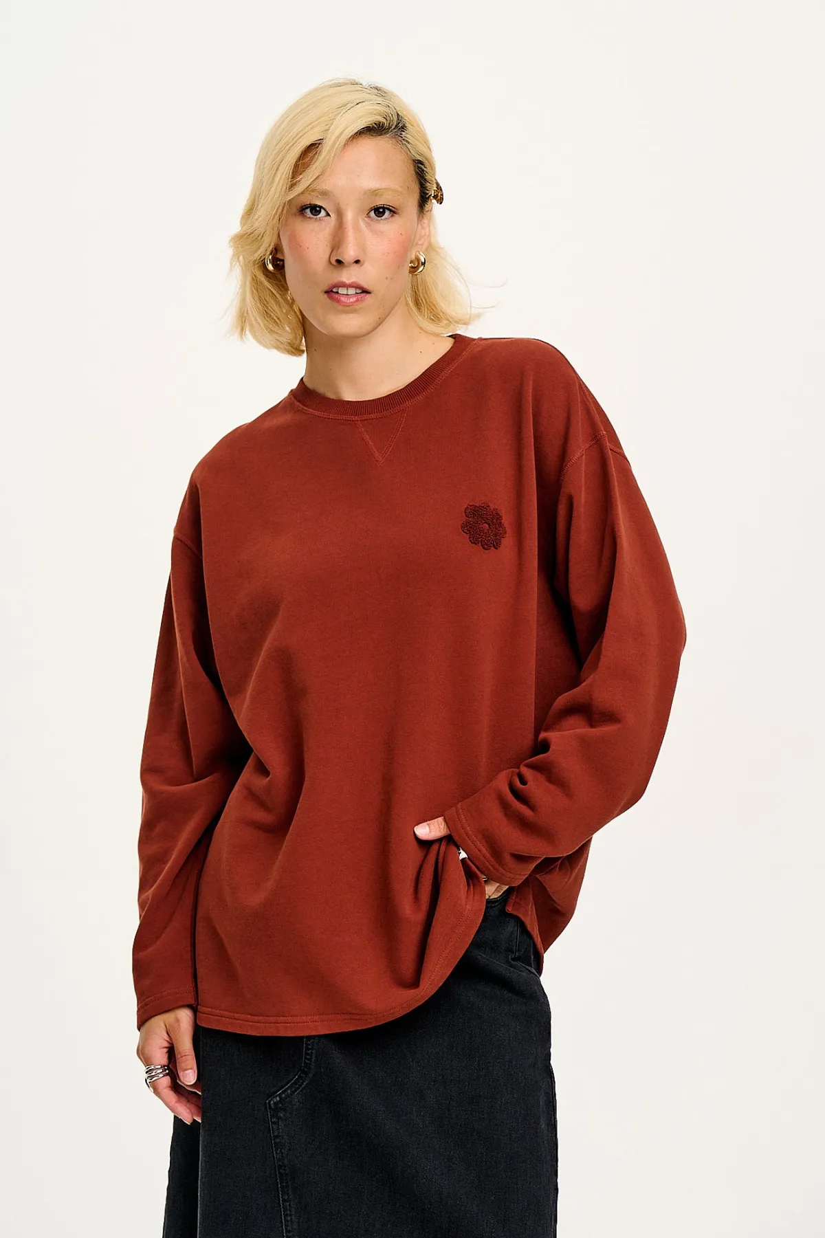 Lucy & Yak Kai - Midweight Cosy Loop Back Cotton Sweatshirt in Hazel