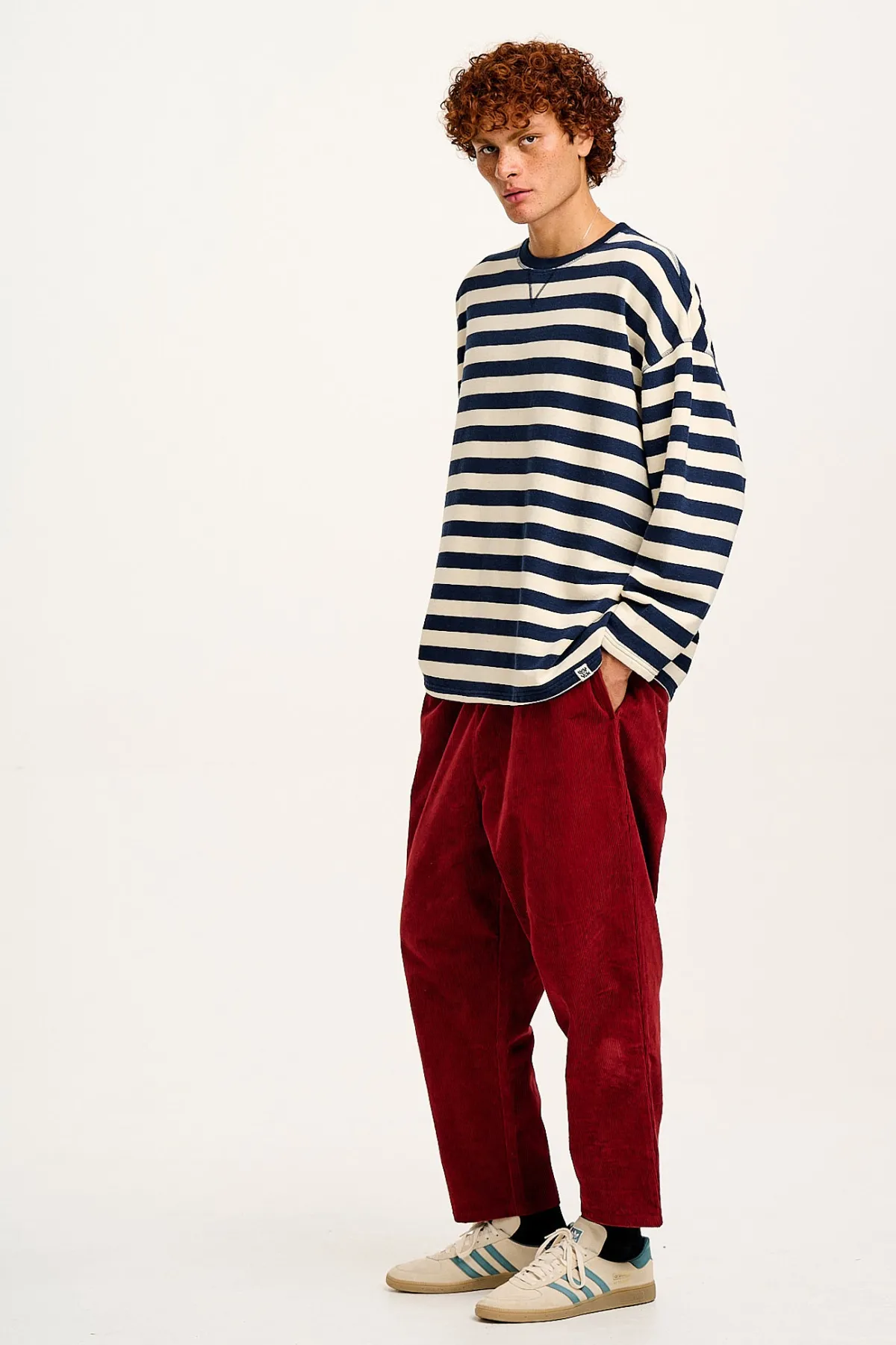 Lucy & Yak Kai - Midweight Cosy Loop Back Cotton Sweatshirt in Navy & Ecru
