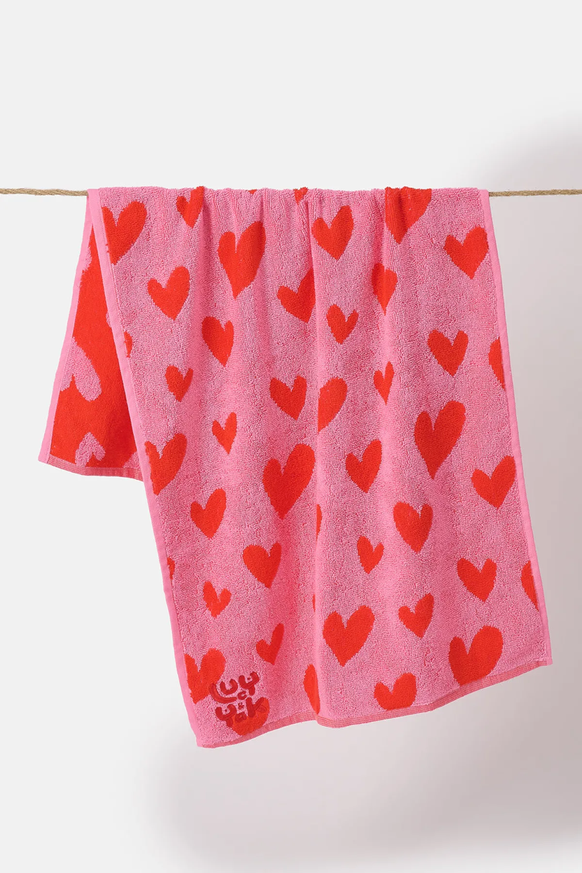 Lucy & Yak Kasia - Hand Towel in Pink Heart Cupid Print