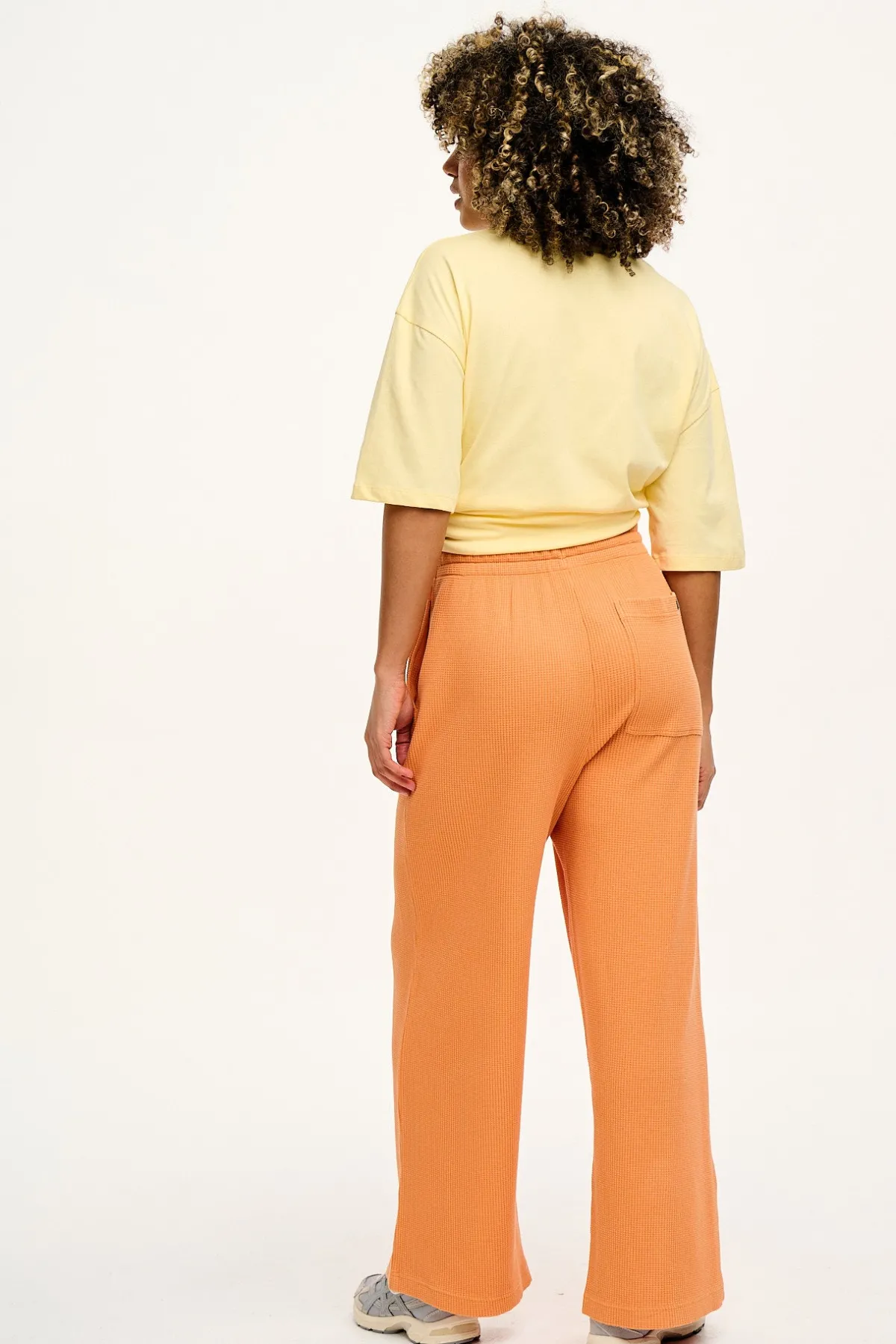 Lucy & Yak Larson - Wide Leg Waffle Cotton Joggers in Sunset Orange