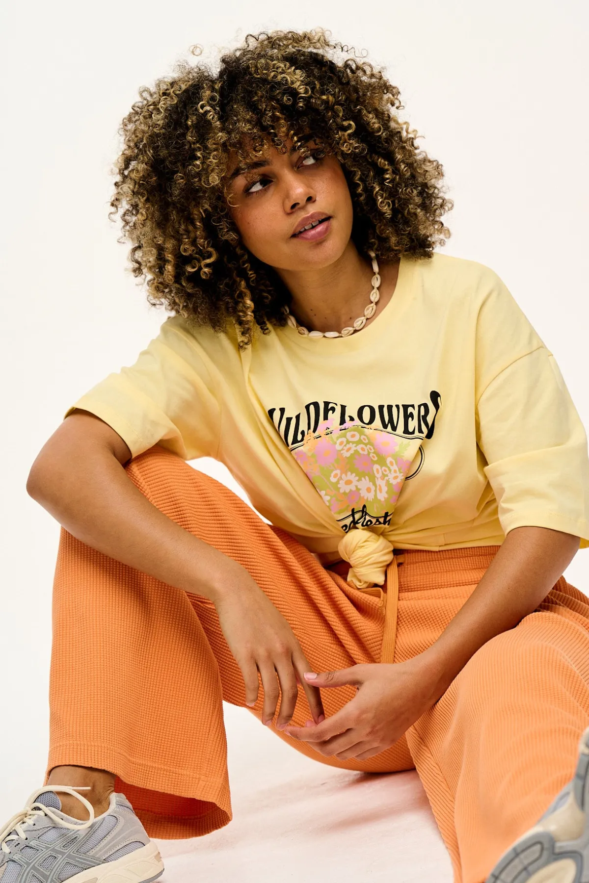Lucy & Yak Larson - Wide Leg Waffle Cotton Joggers in Sunset Orange