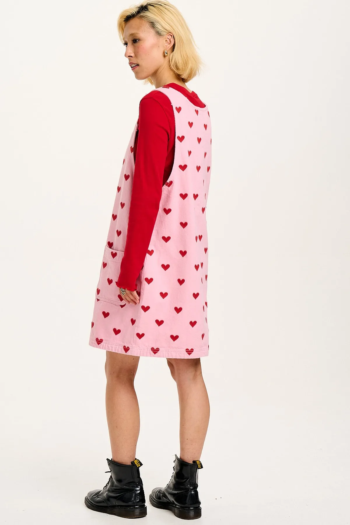 Lucy & Yak Layla - Mini Denim Dress in Pink Heart Juliet Print