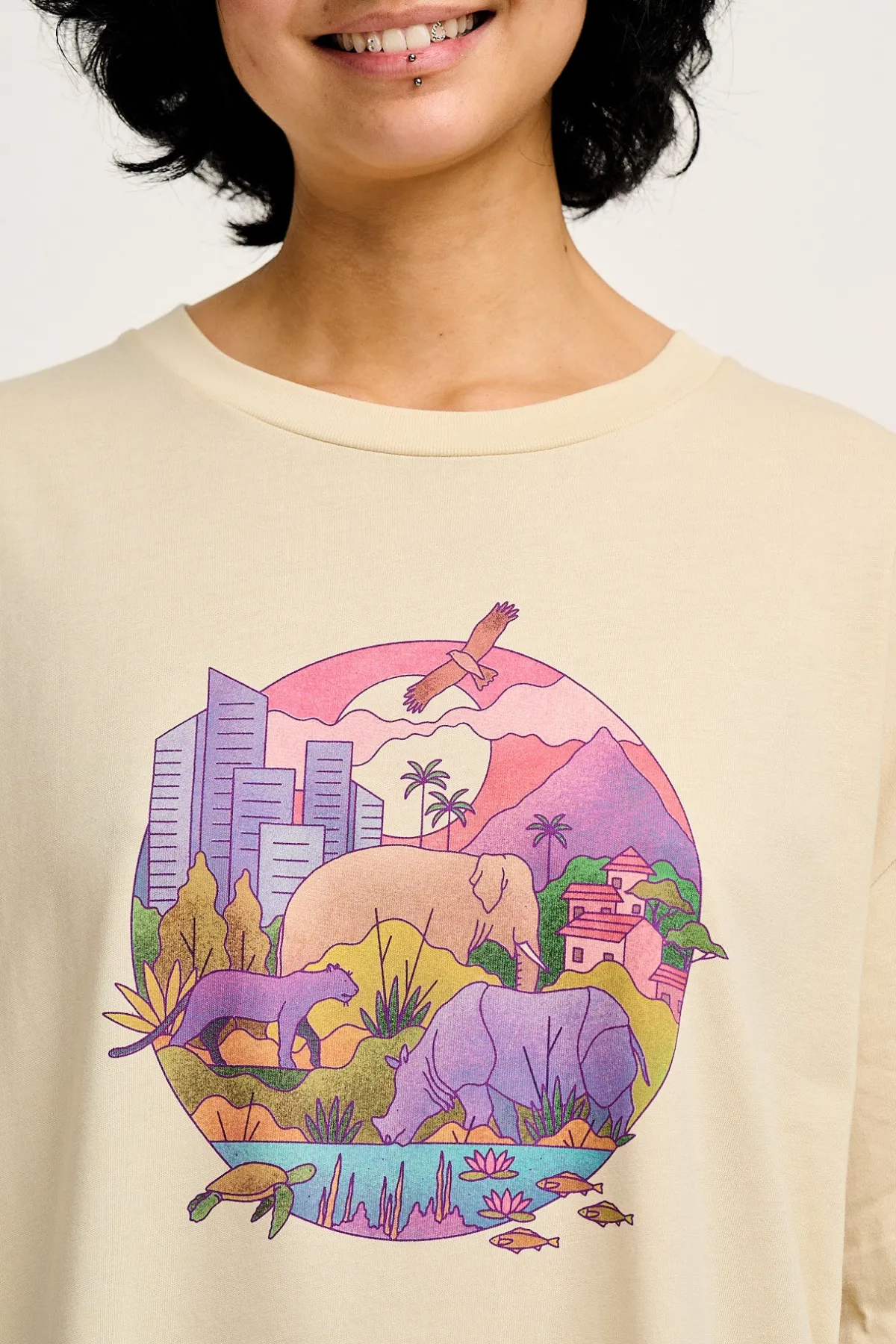 Lucy & Yak L.E. Benny - Oversized Cotton Tee in Artist Print by Rohan Dahotre