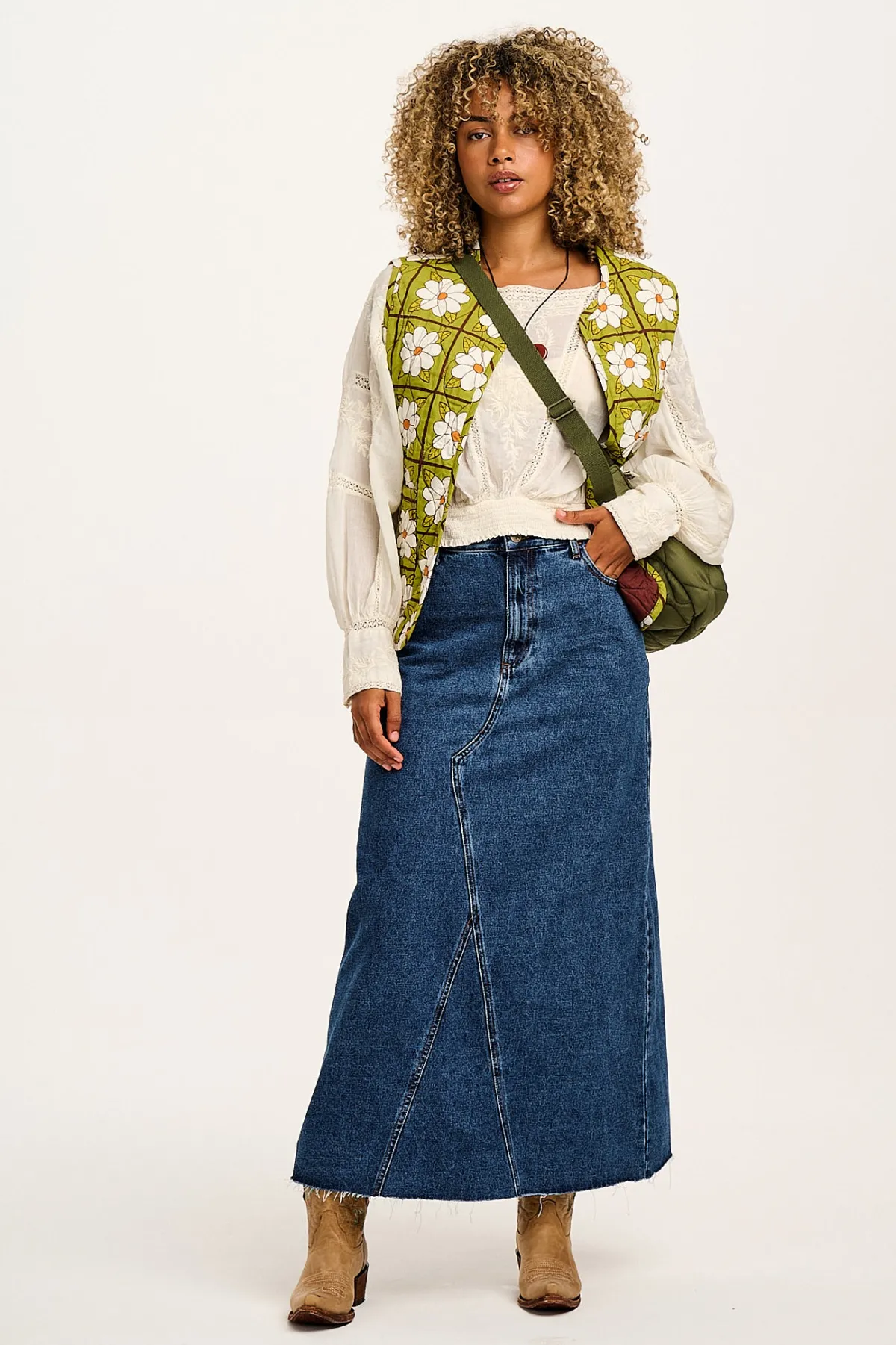 Lucy & Yak Liv - Maxi Denim Skirt in Mid Wash Blue