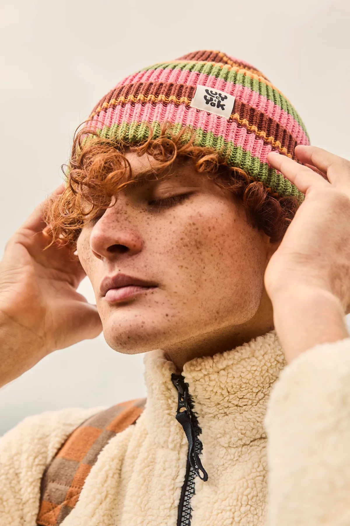 Lucy & Yak Luca - Cotton Beanie in Orange Stripe