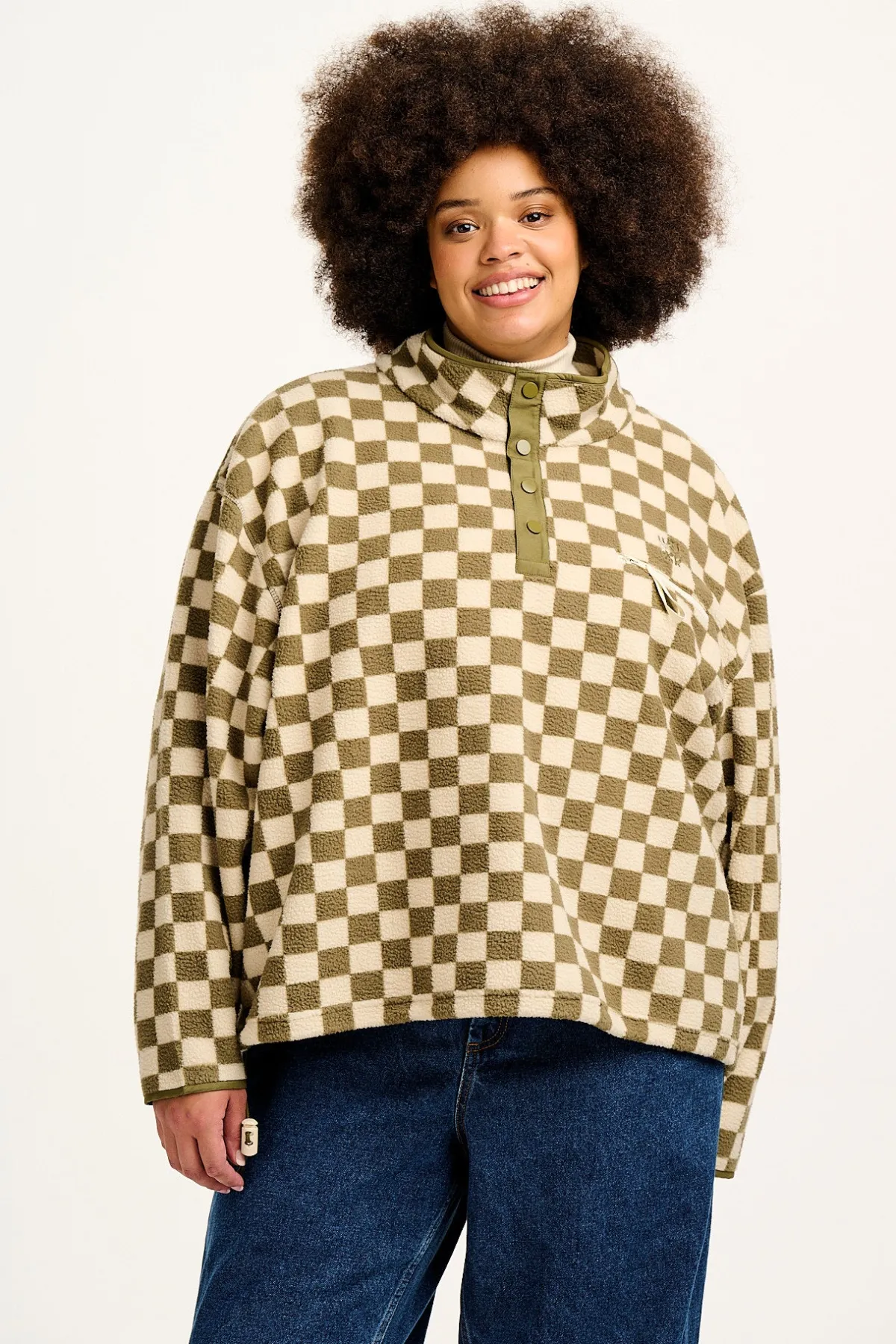 Lucy & Yak Maddison - Fleece in Pistachio & Cream Checkerboard Print