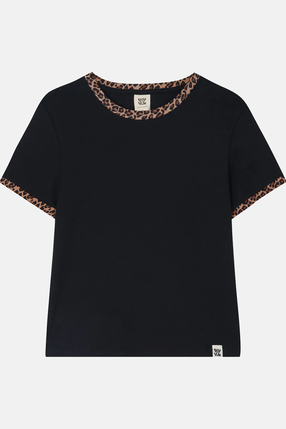 Lucy & Yak Maya - Cotton Tee in Black Leopard Print