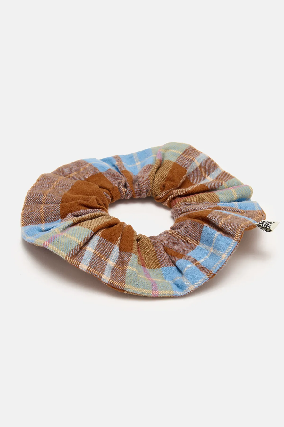 Lucy & Yak Mimmi - Oversized Scrunchie in Brown & Blue Alastair Tartan Print