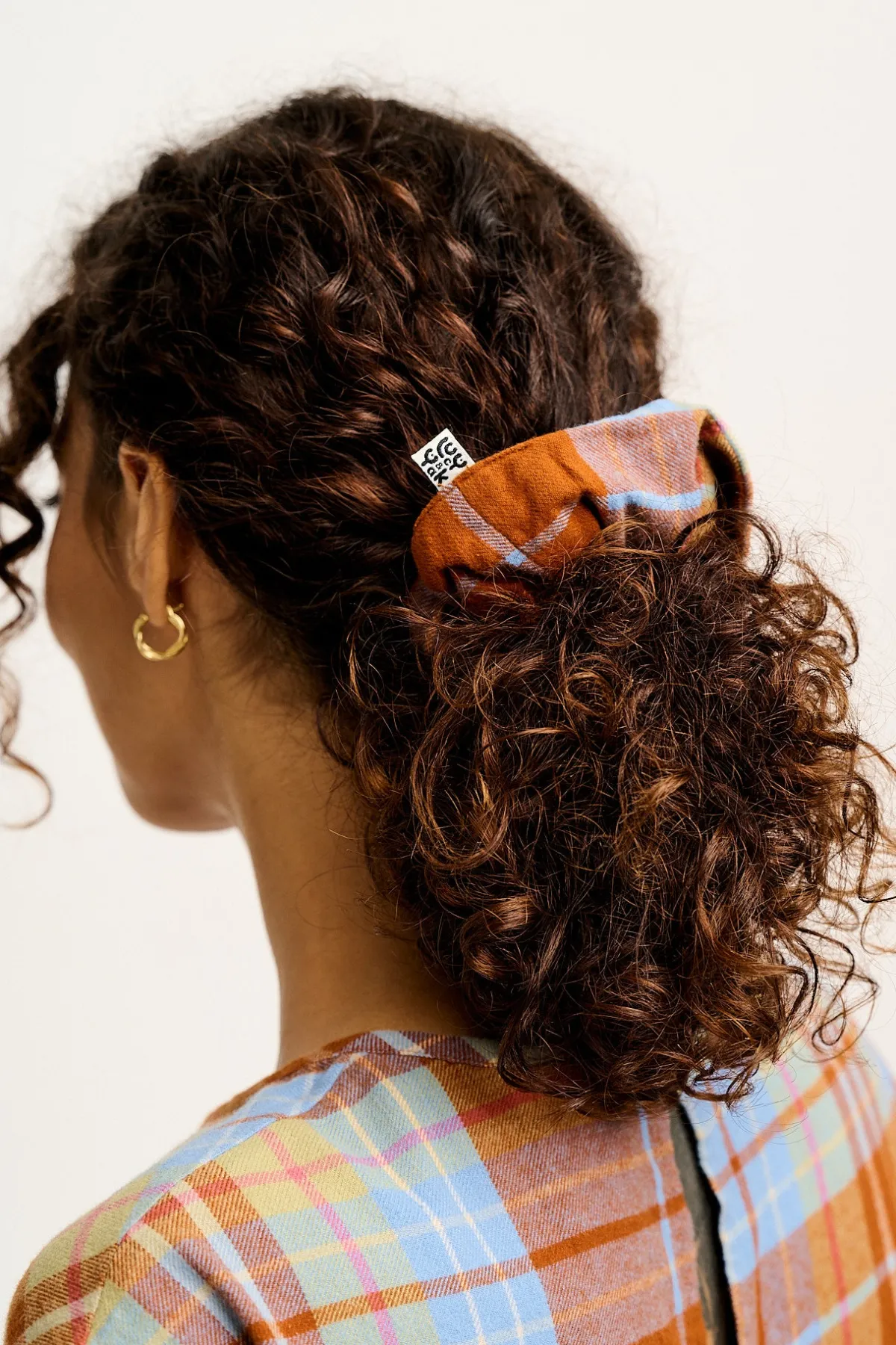 Lucy & Yak Mimmi - Oversized Scrunchie in Brown & Blue Alastair Tartan Print