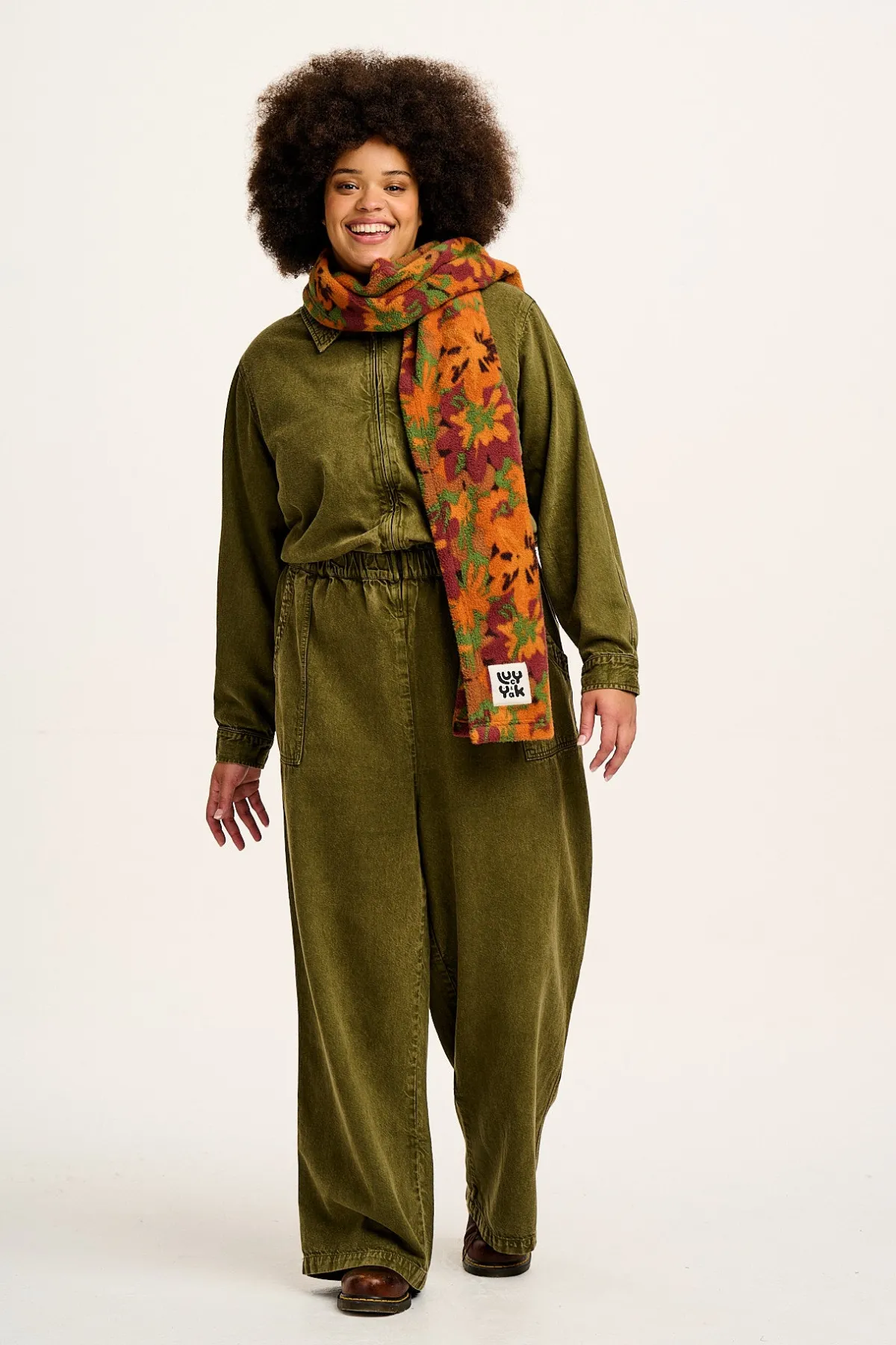 Lucy & Yak Ola - Polar Fleece Scarf in Orange Cass Floral Print