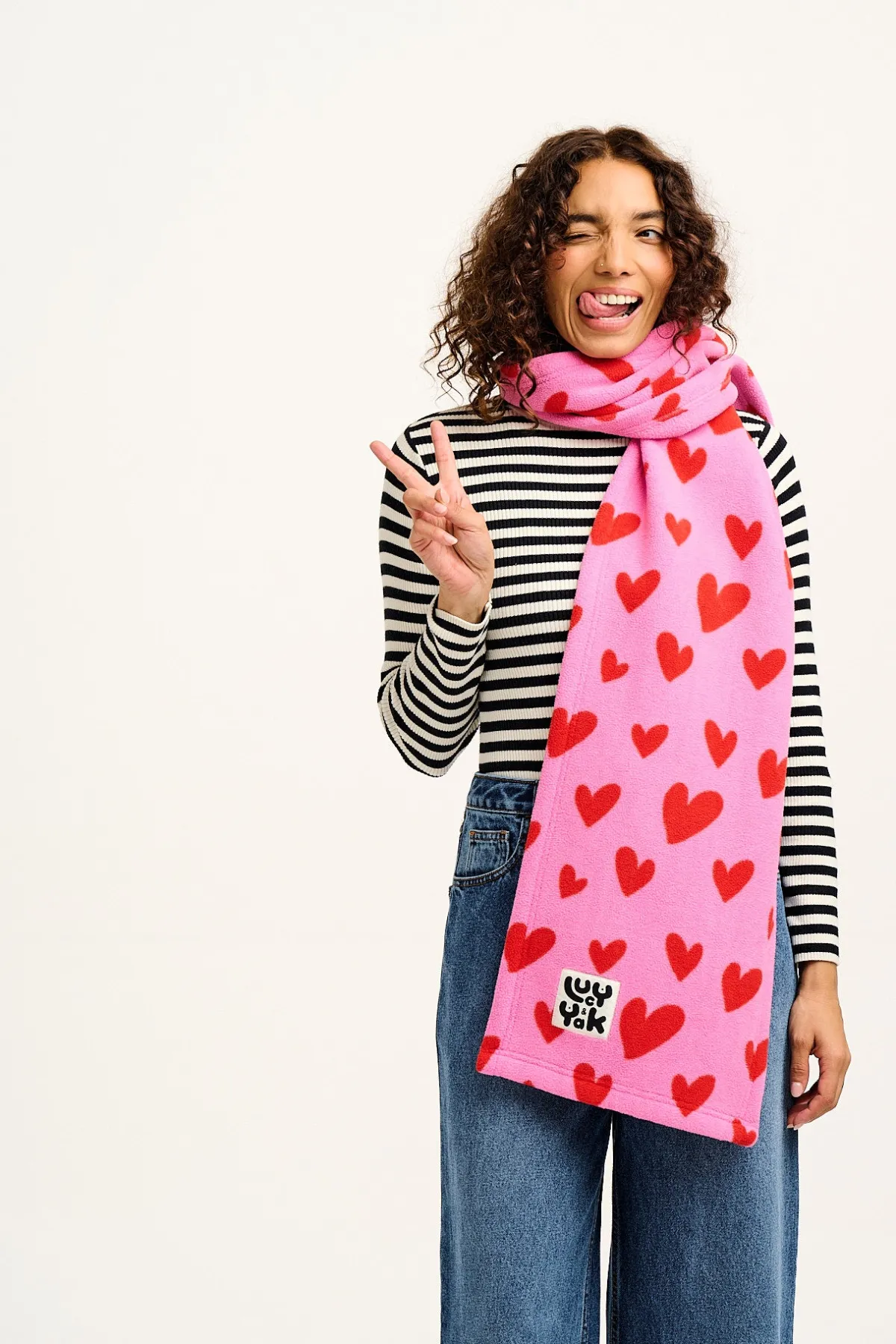 Lucy & Yak Ola - Polar Fleece Scarf in Pink Heart Cupid Print