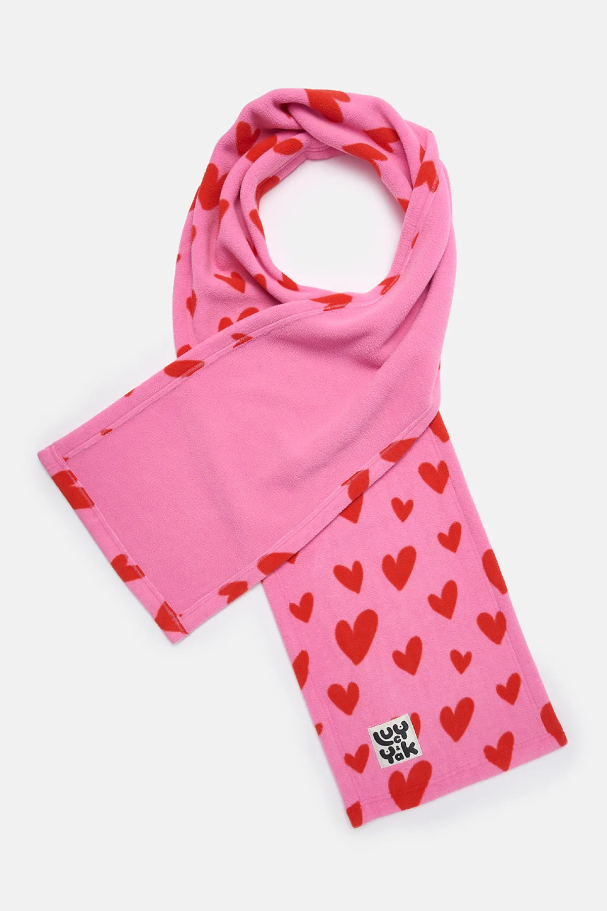 Lucy & Yak Ola - Polar Fleece Scarf in Pink Heart Cupid Print