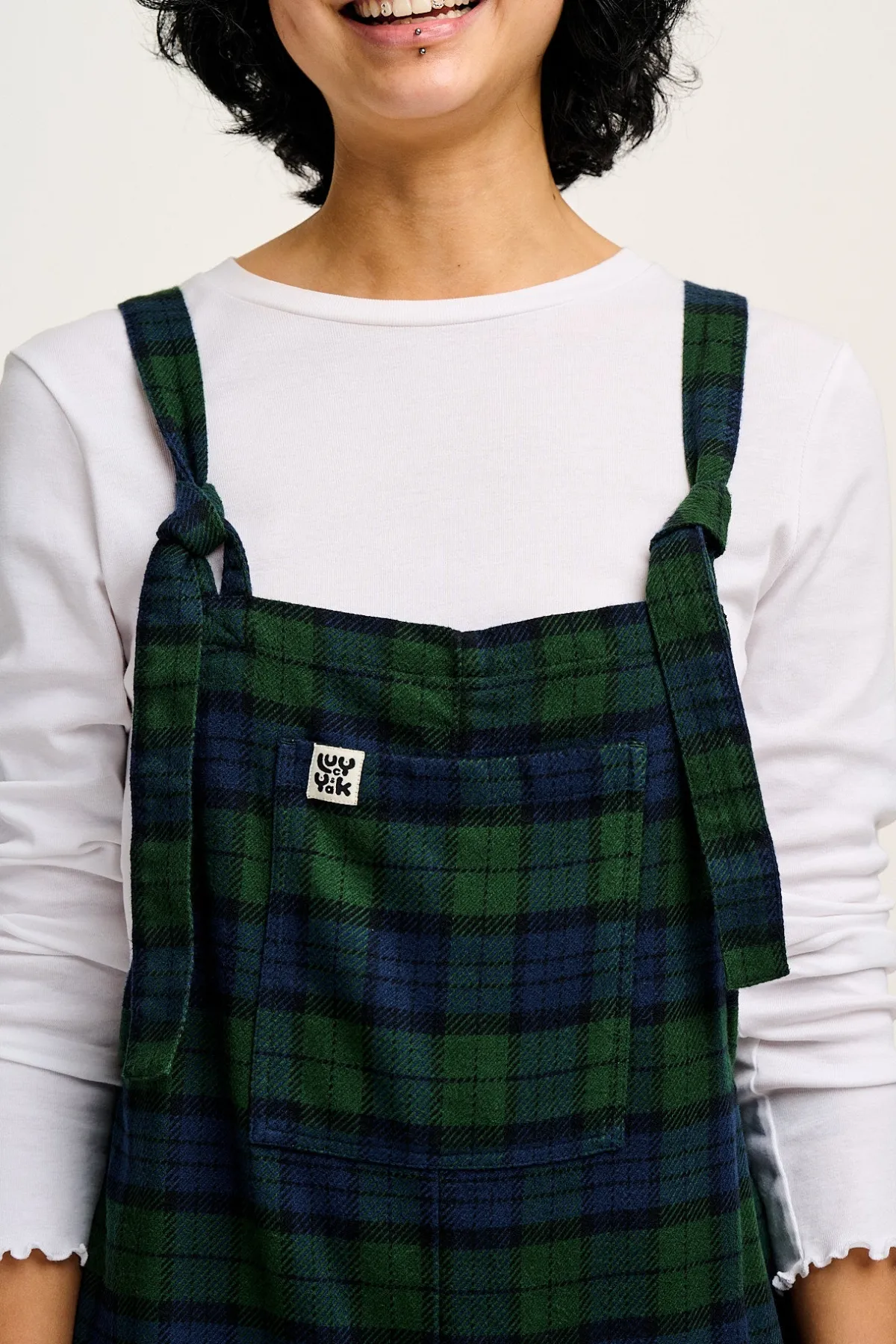 Lucy & Yak Original - Brushed Cotton Dungarees in Blue & Green Wilderness Tartan