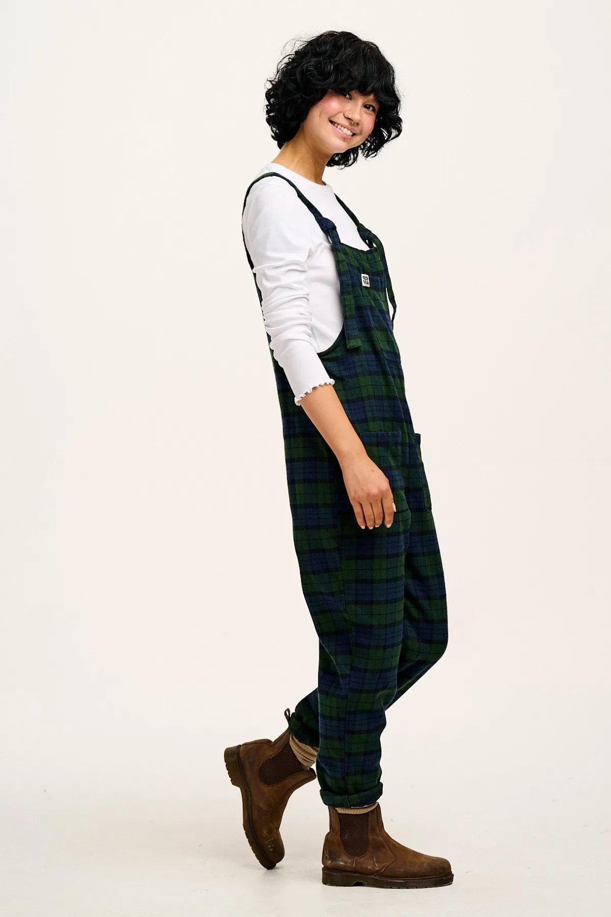 Lucy & Yak Original - Brushed Cotton Dungarees in Blue & Green Wilderness Tartan