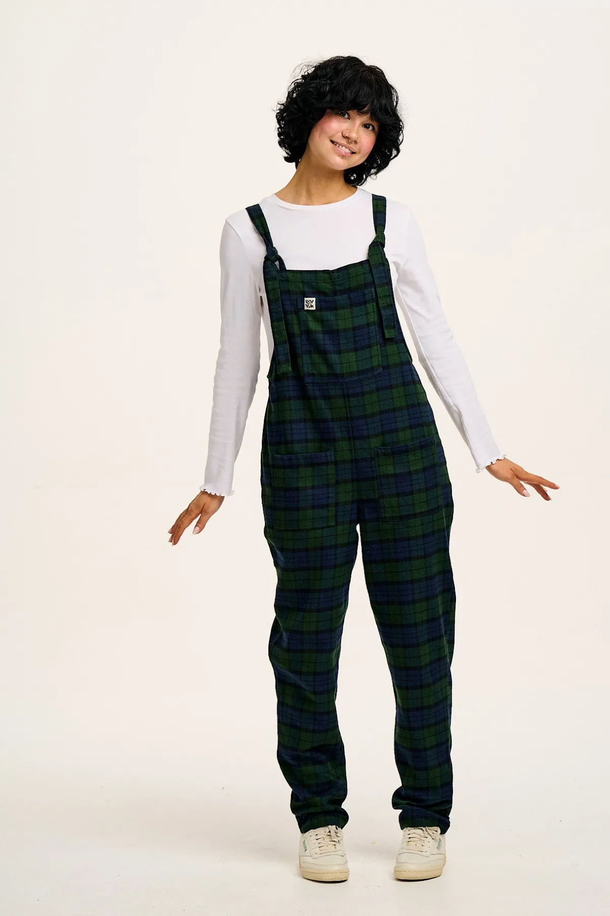 Lucy & Yak Original - Brushed Cotton Dungarees in Blue & Green Wilderness Tartan