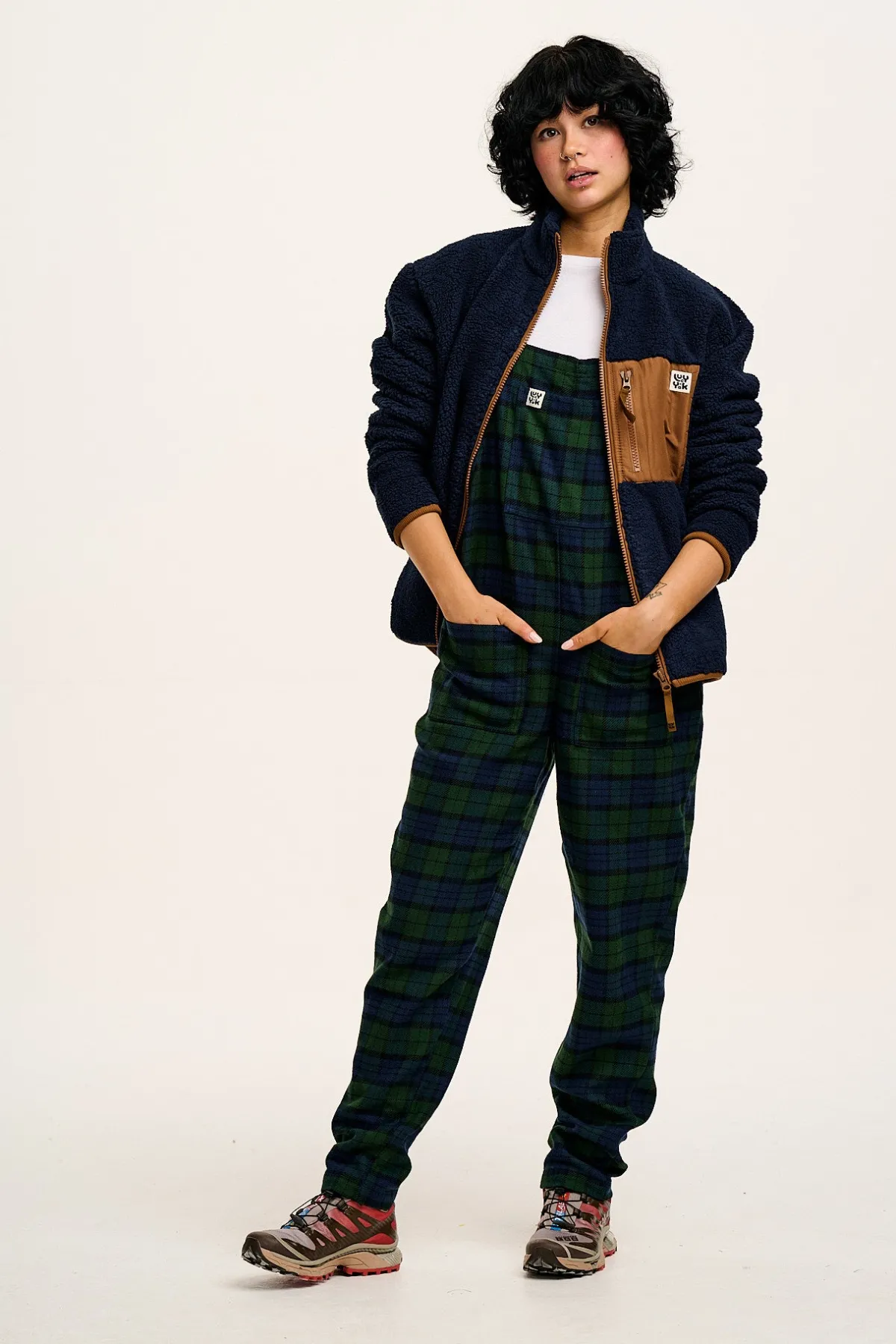 Lucy & Yak Original - Brushed Cotton Dungarees in Blue & Green Wilderness Tartan