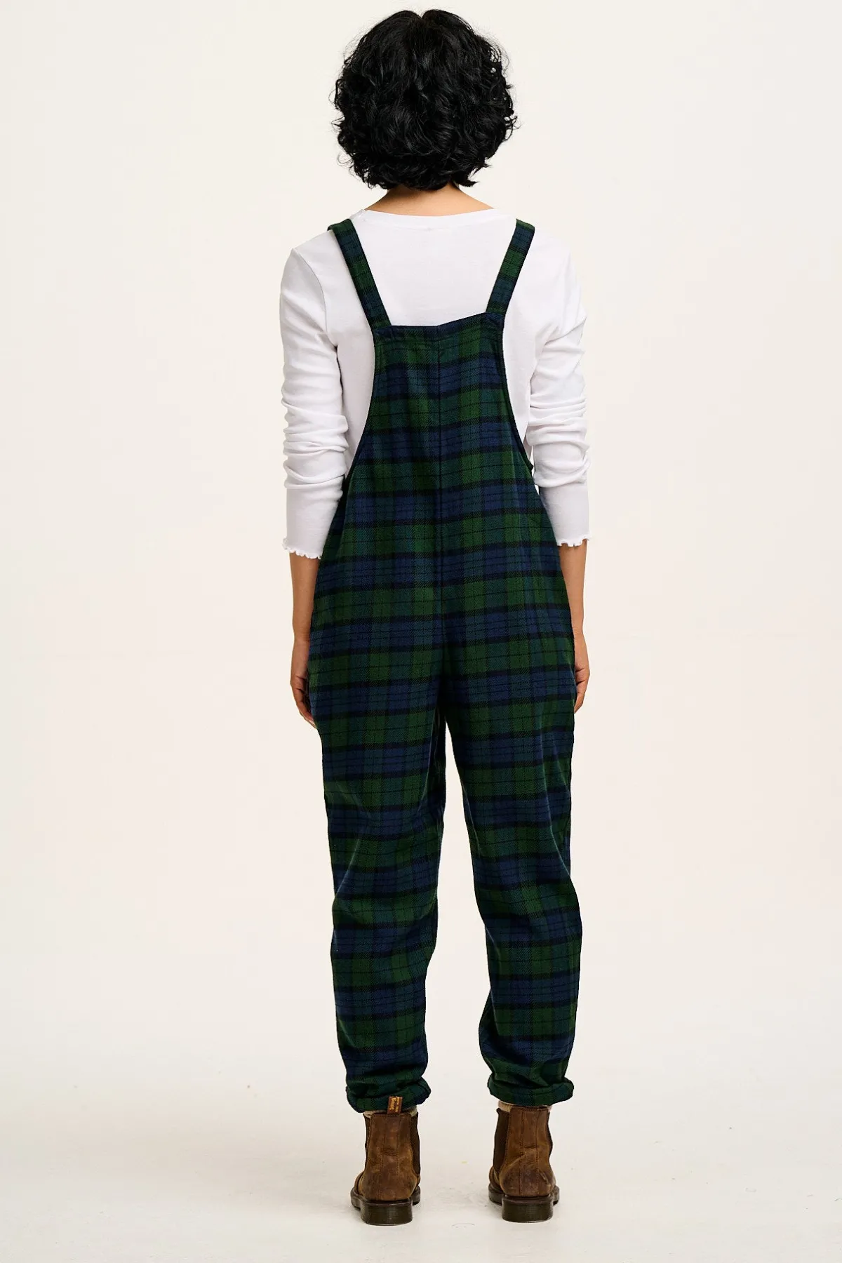 Lucy & Yak Original - Brushed Cotton Dungarees in Blue & Green Wilderness Tartan