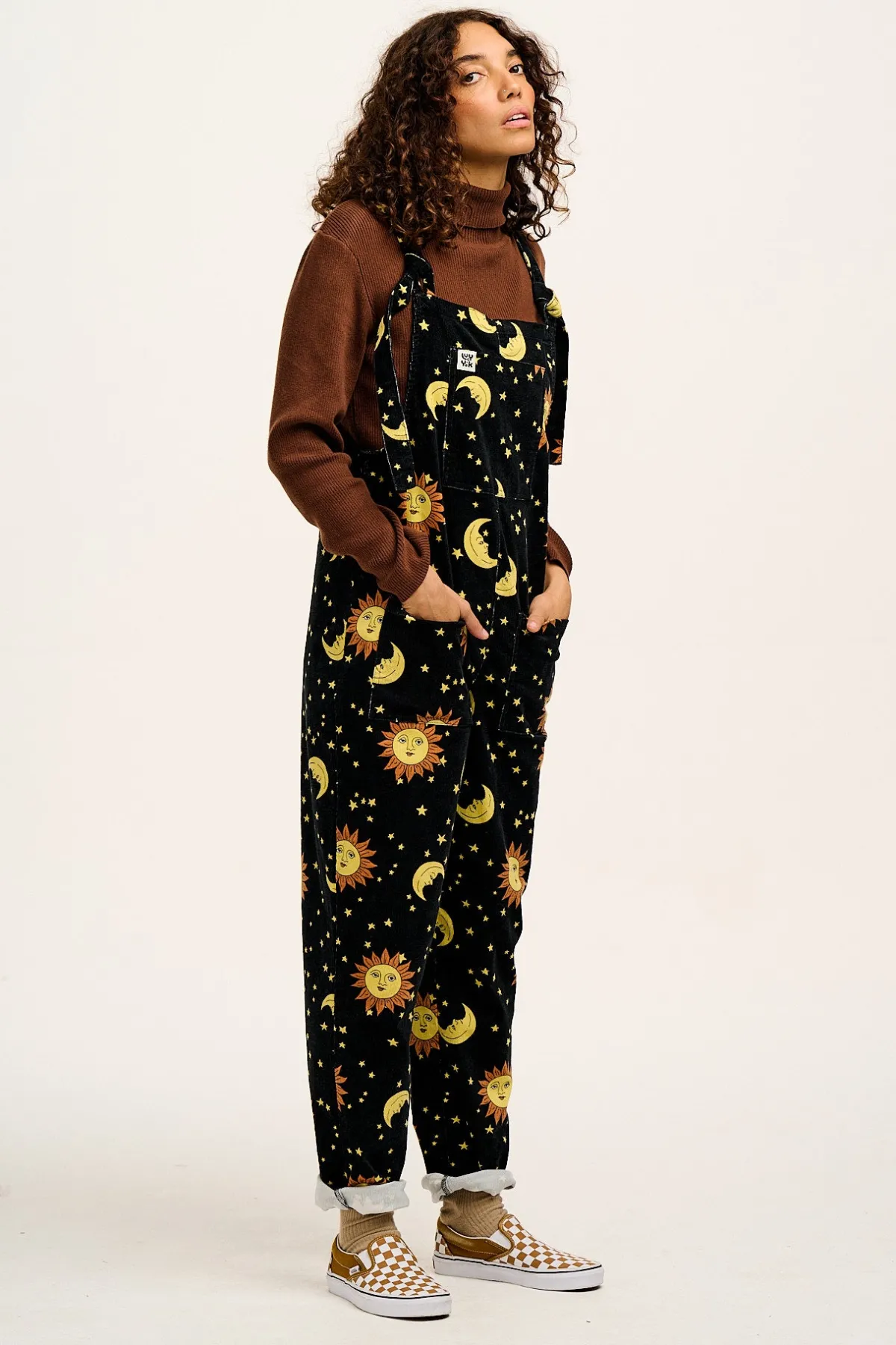 Lucy & Yak Original - Corduroy Dungarees in Black Orion Print