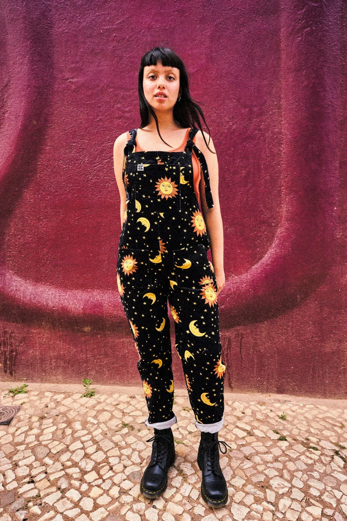 Lucy & Yak Original - Corduroy Dungarees in Black Orion Print