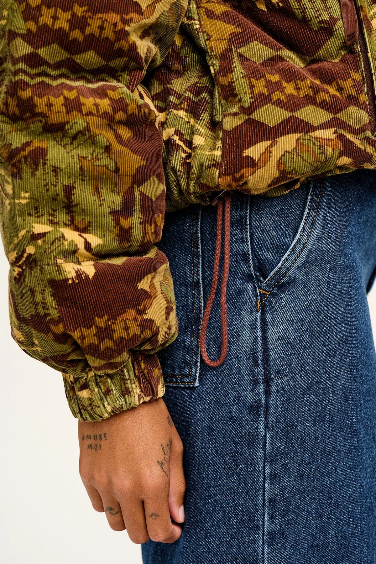 Lucy & Yak Paloma - Corduroy Puffer Jacket in Green & Brown Nevis Print