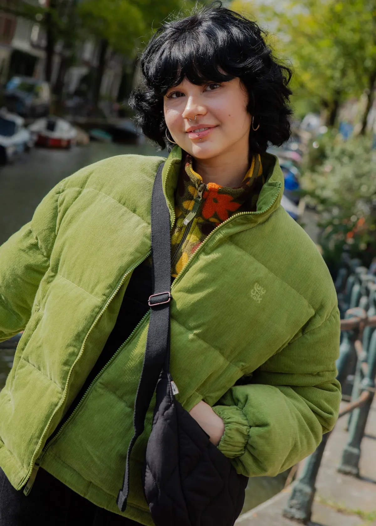 Lucy & Yak Paloma - Corduroy Puffer Jacket in Leaf Green