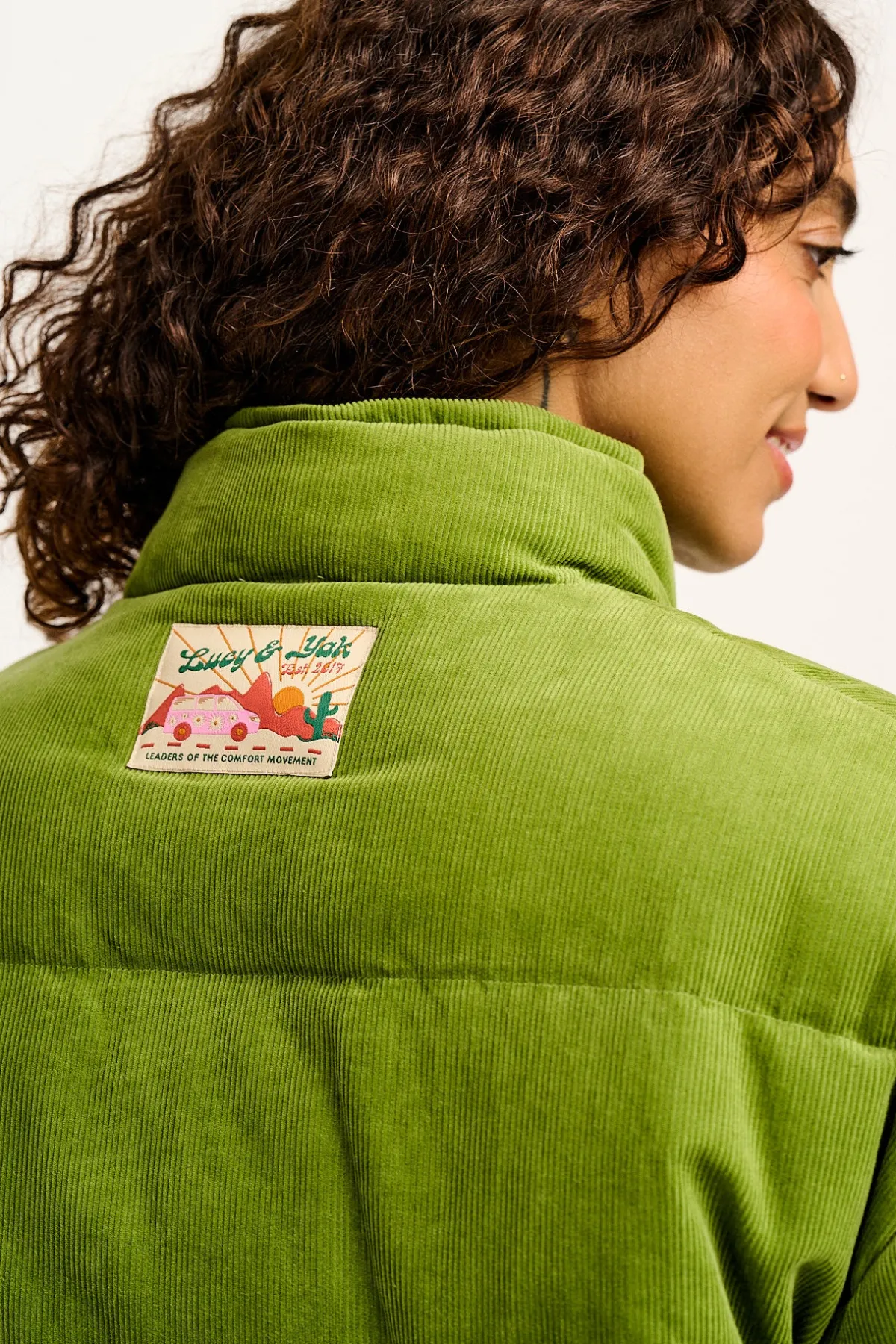 Lucy & Yak Paloma - Corduroy Puffer Jacket in Leaf Green